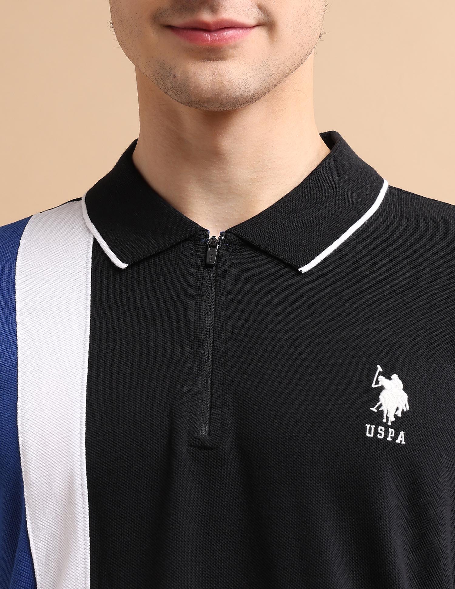 Colour Block Zipper Polo Shirt - Image 7