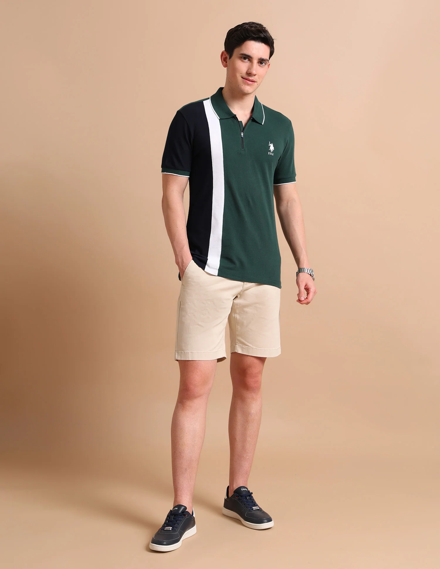 Colour Block Zipper Polo Shirt - Image 3