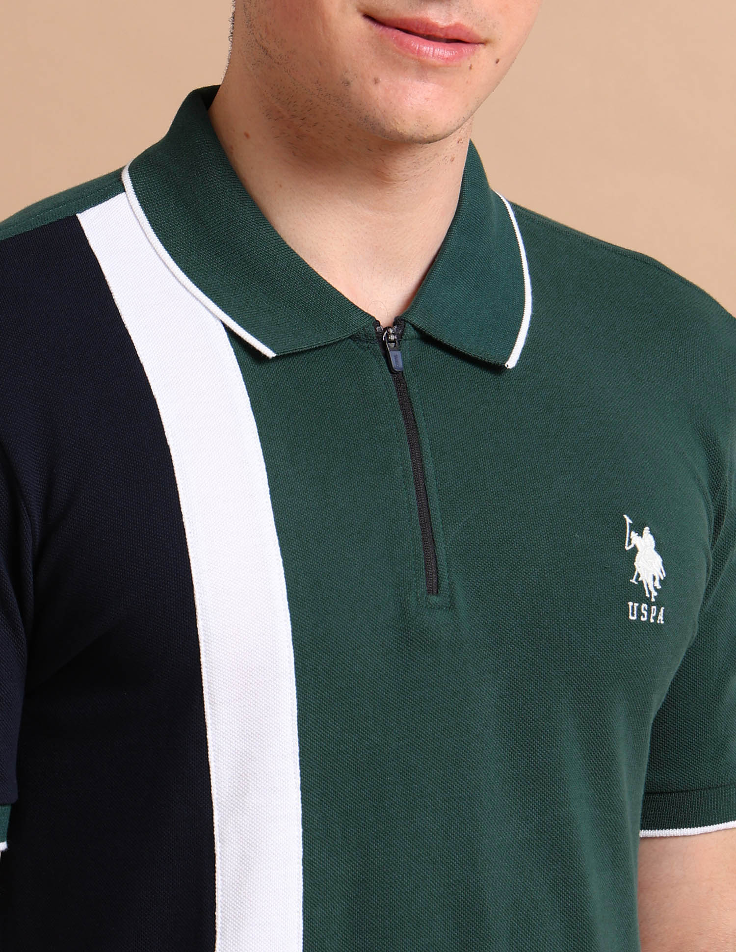 Colour Block Zipper Polo Shirt - Image 7