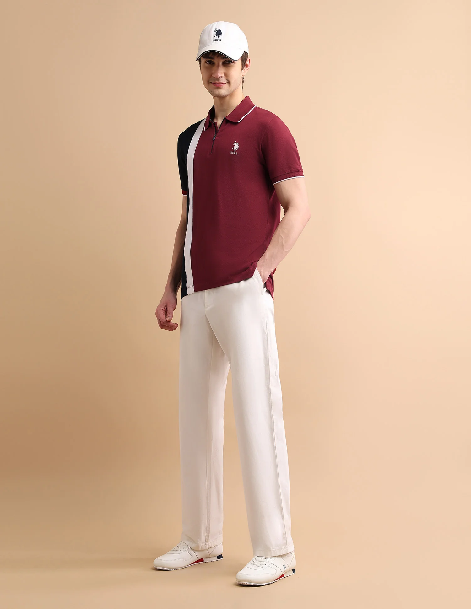 Colour Block Zipper Polo Shirt - Image 3