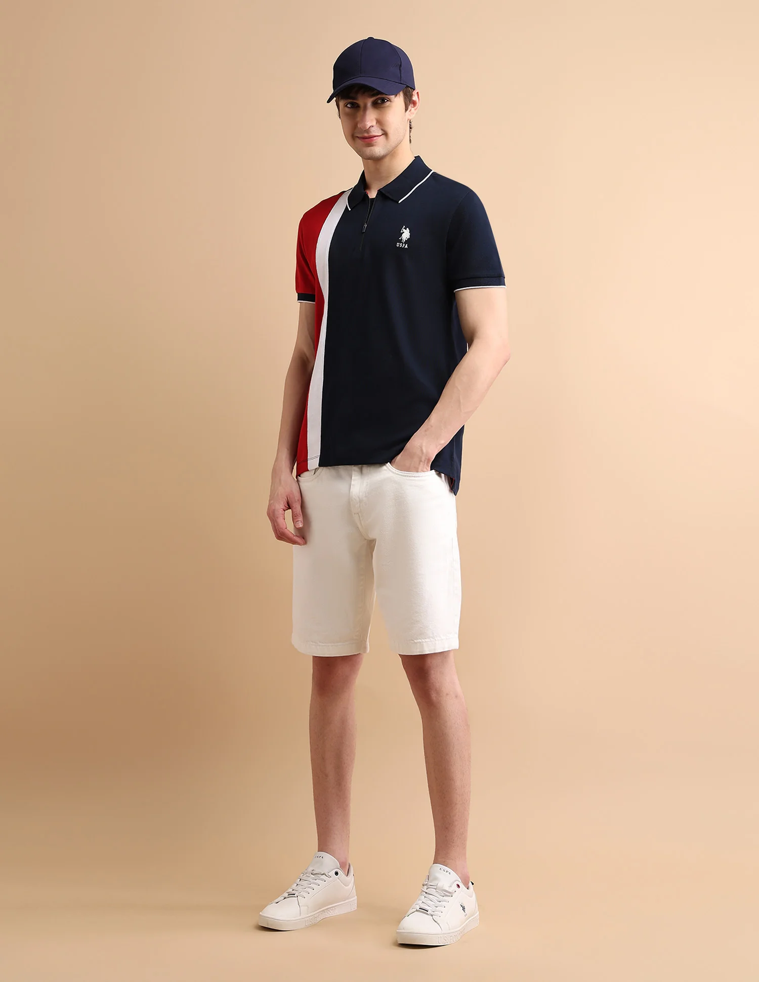 Colour Block Zipper Polo Shirt - Image 3