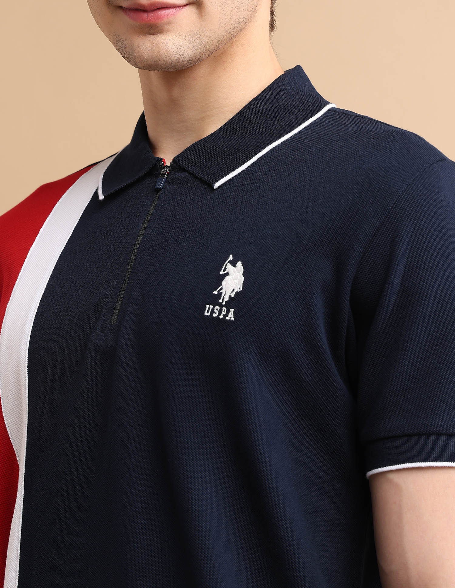 Colour Block Zipper Polo Shirt - Image 7