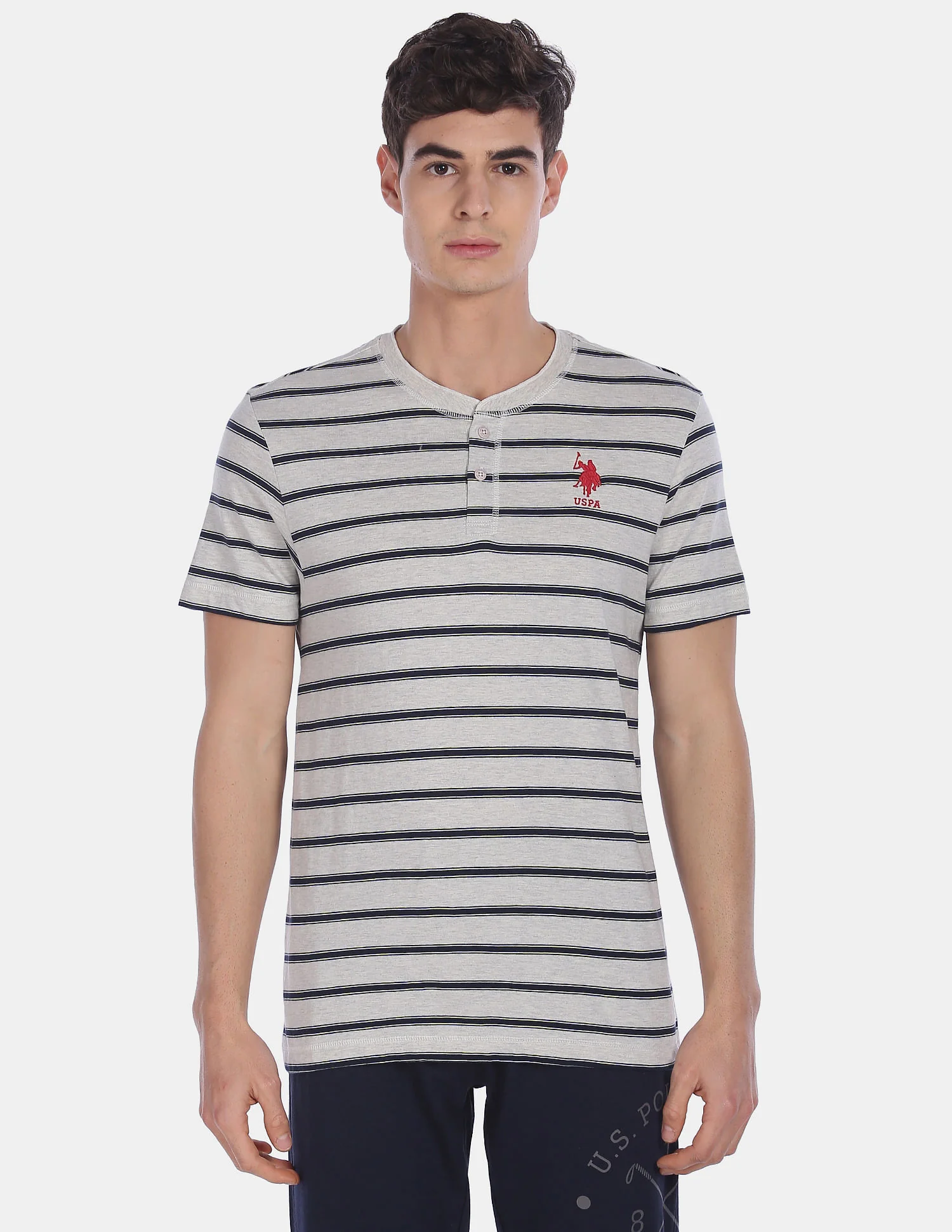 Comfort Fit Striped Cotton I687 Henley Lounge T-Shirt - Pack Of 1 - Image 7