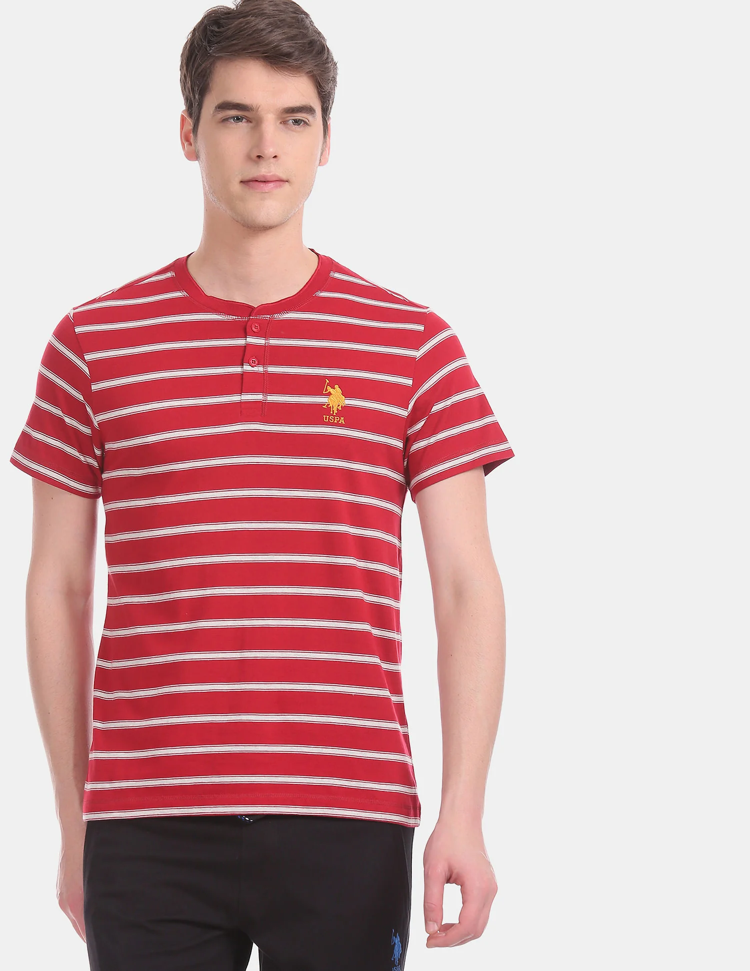 Comfort Fit Striped Cotton I687 Henley Lounge T-Shirt - Pack Of 1 - Image 6