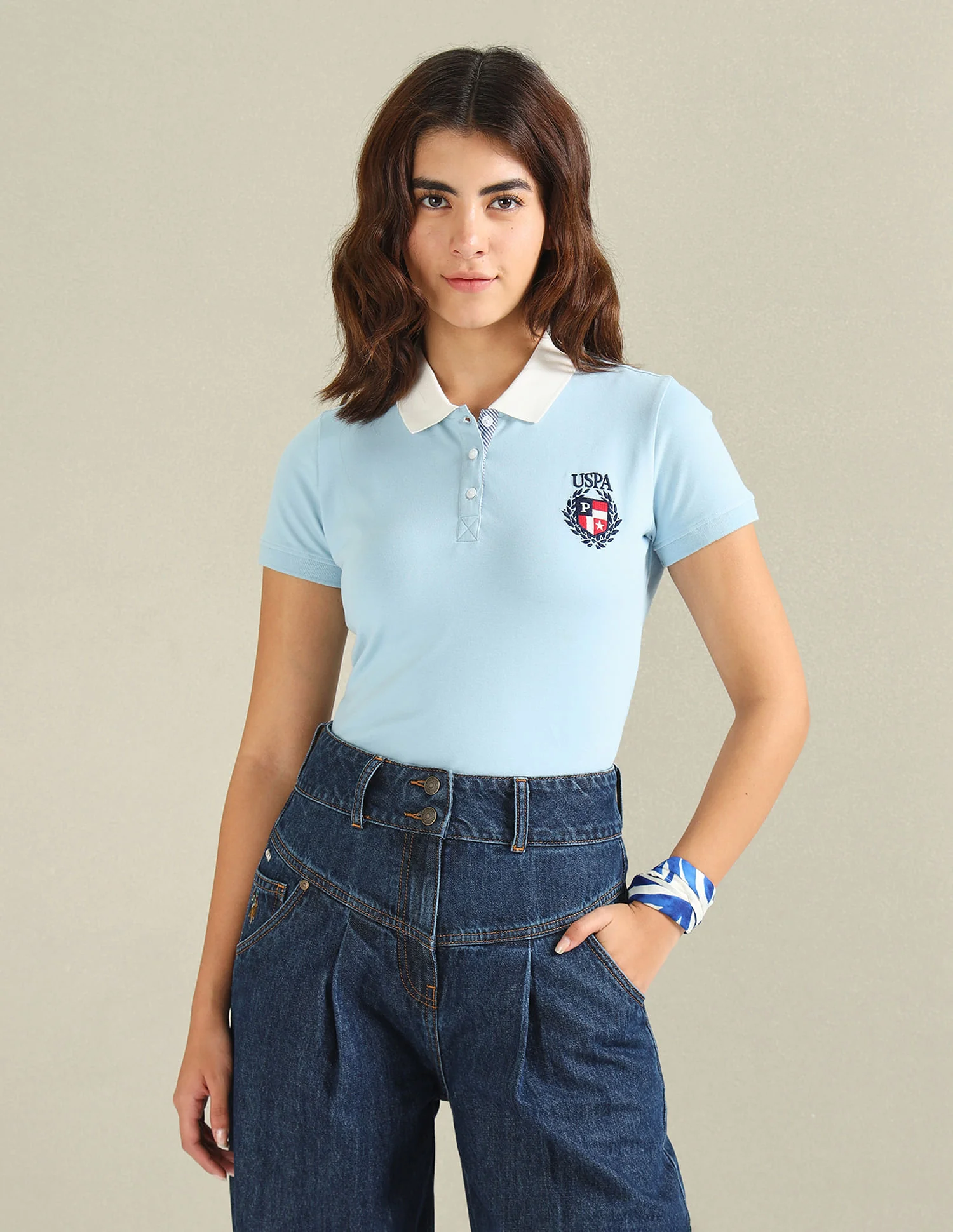 Contrast Collar Crest Polo Shirt