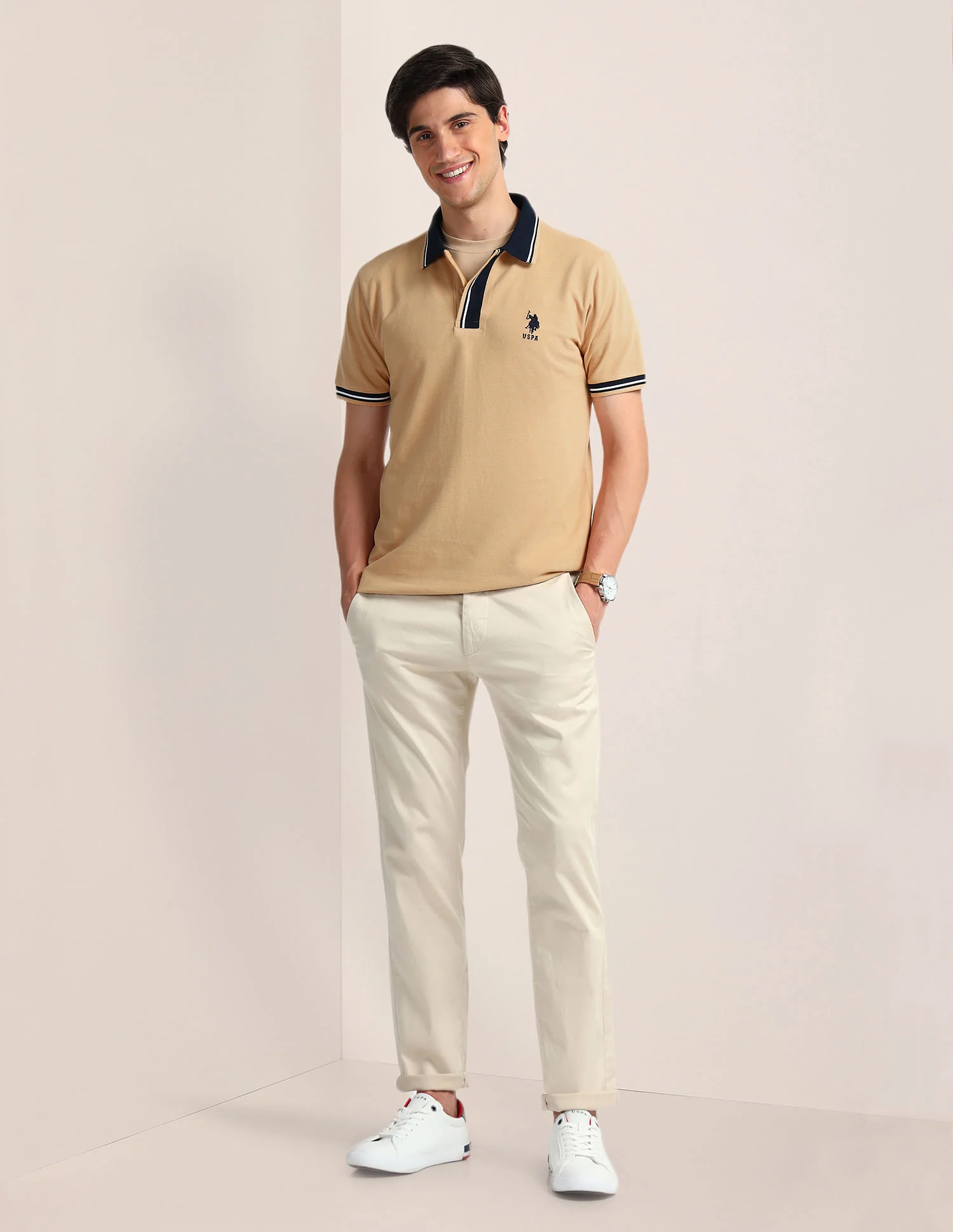 Contrast Collar Slim Polo Shirt - Image 3