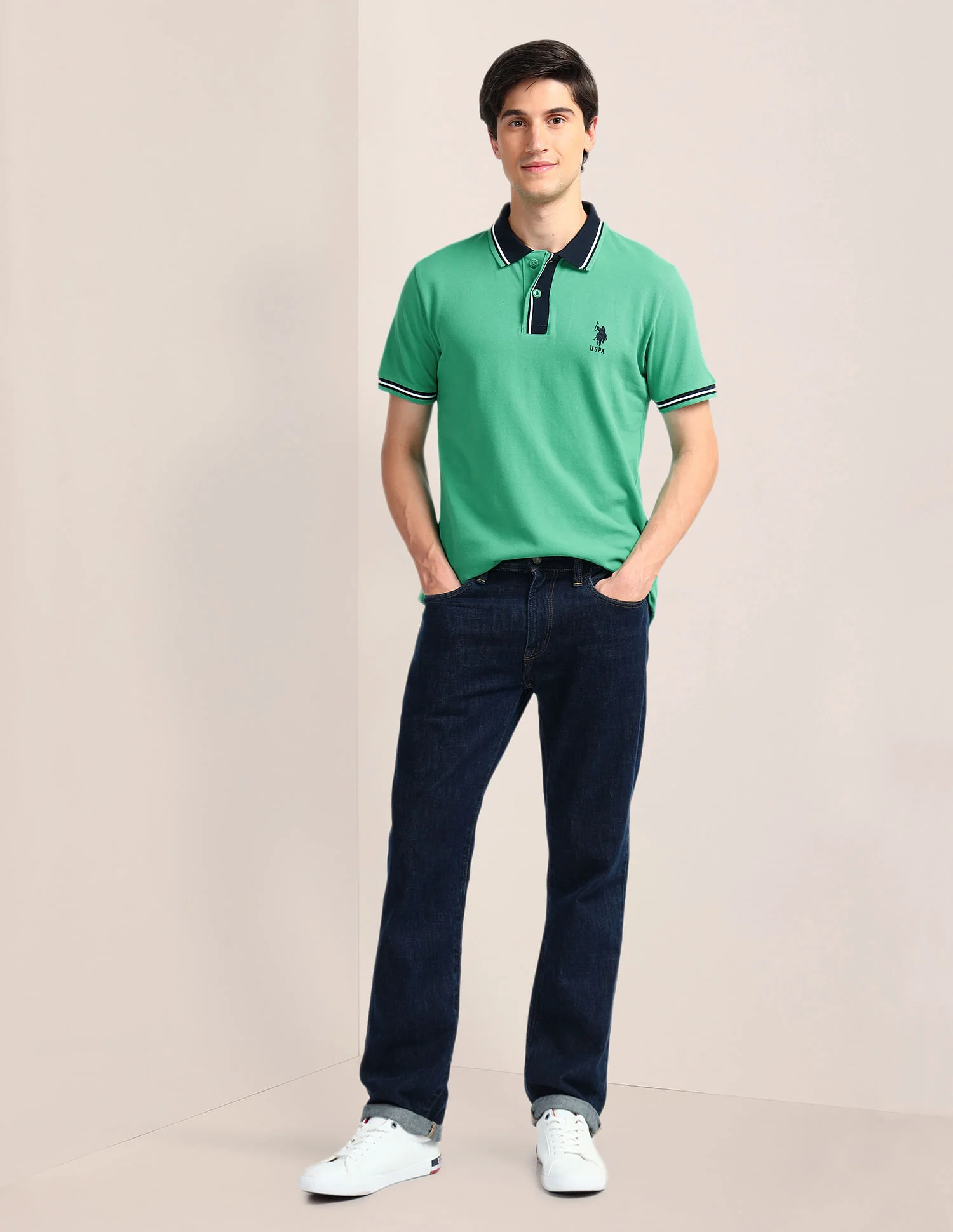 Contrast Collar Slim Polo Shirt - Image 3
