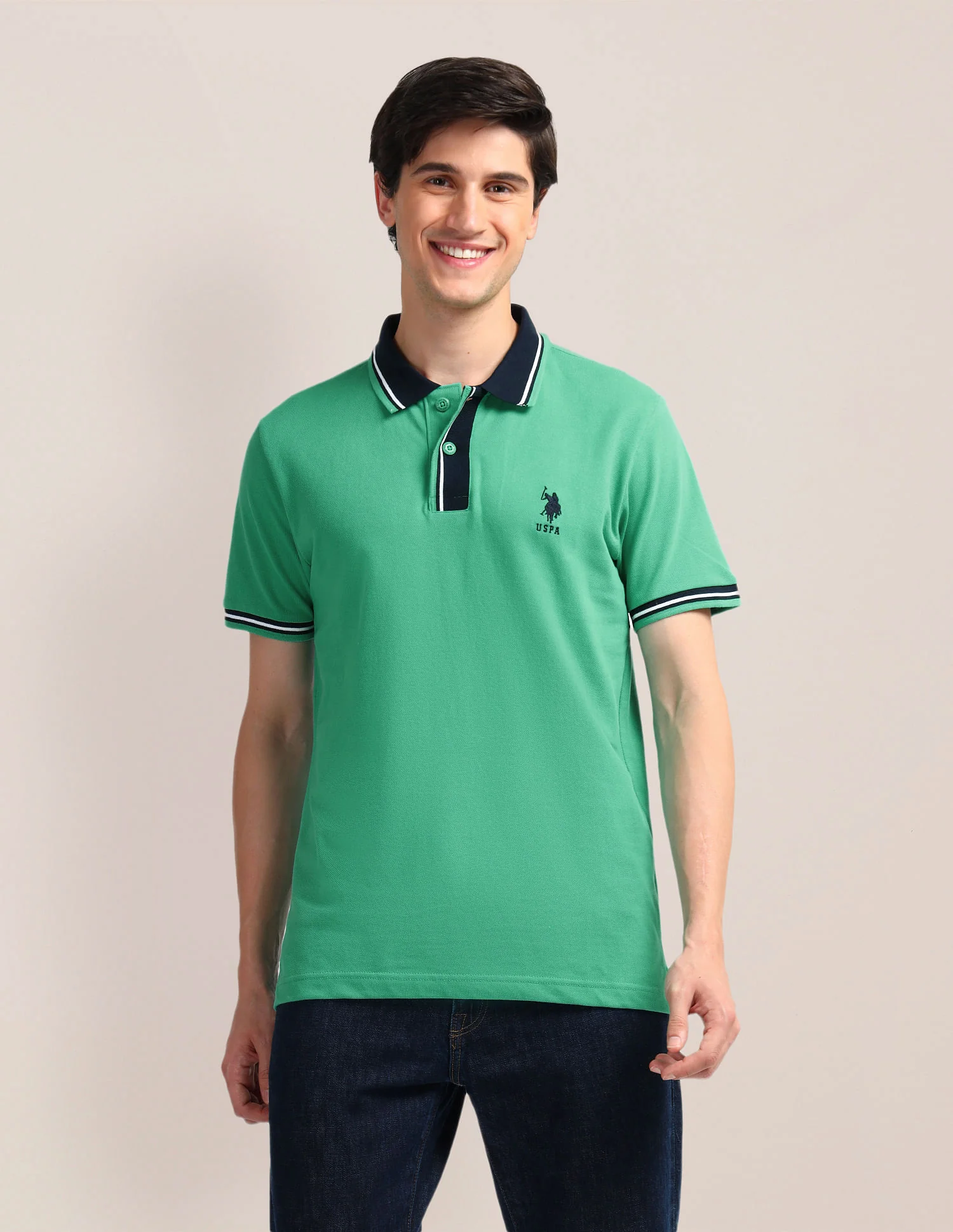 Contrast Collar Slim Polo Shirt - Image 6