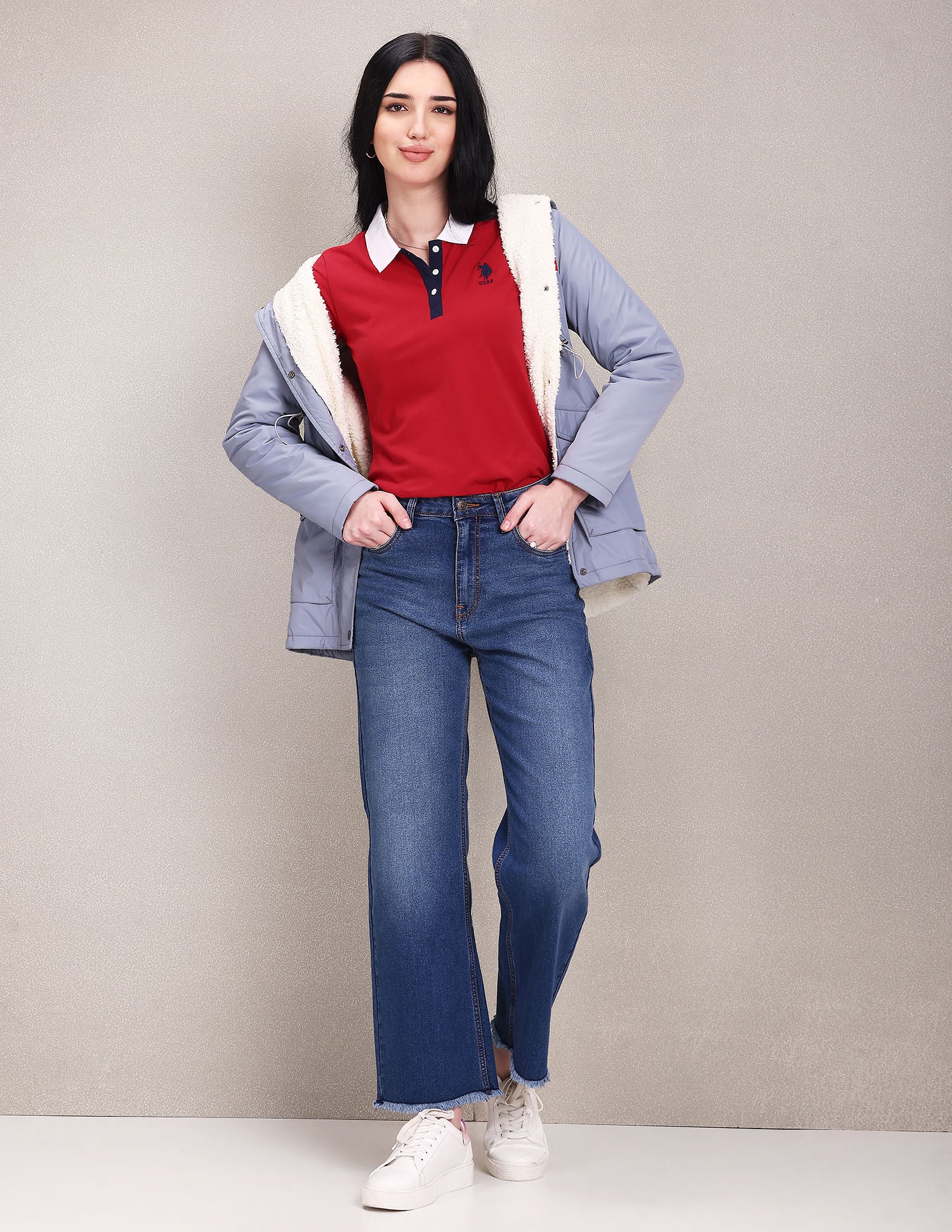 Contrast Collar Solid Polo Shirt - Image 3