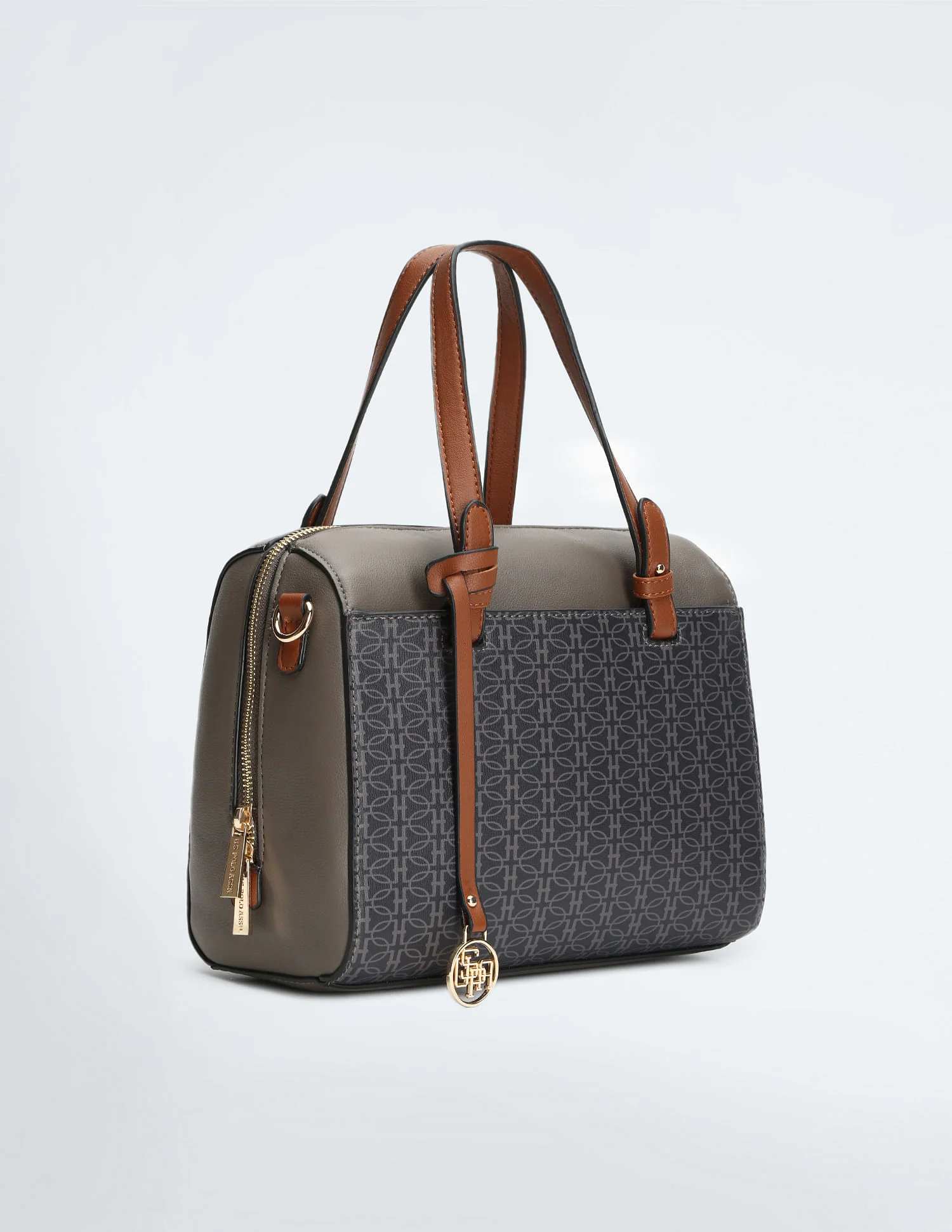 Contrast Detail Printed Bowler Handbag - Image 4