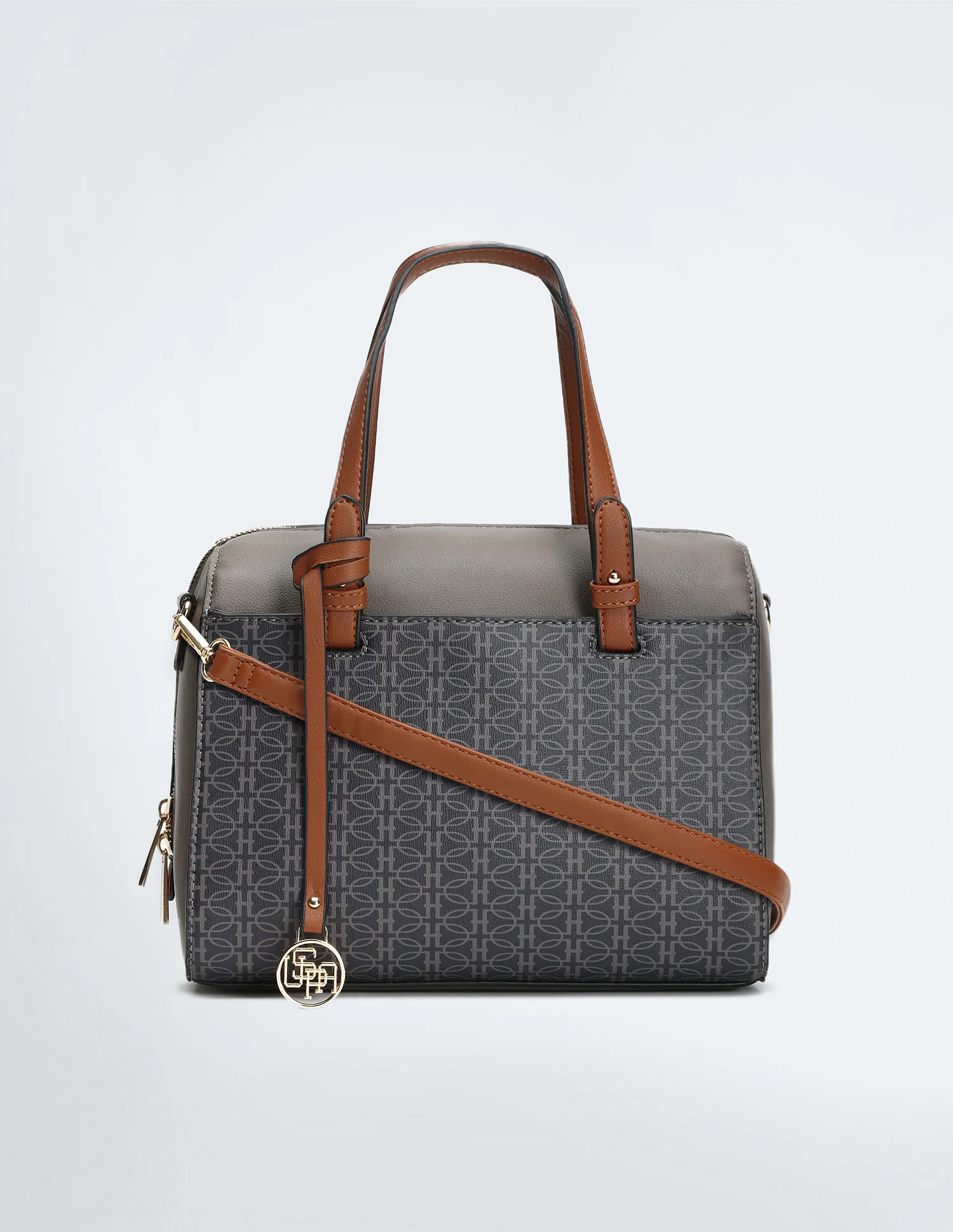 Contrast Detail Printed Bowler Handbag - Image 8