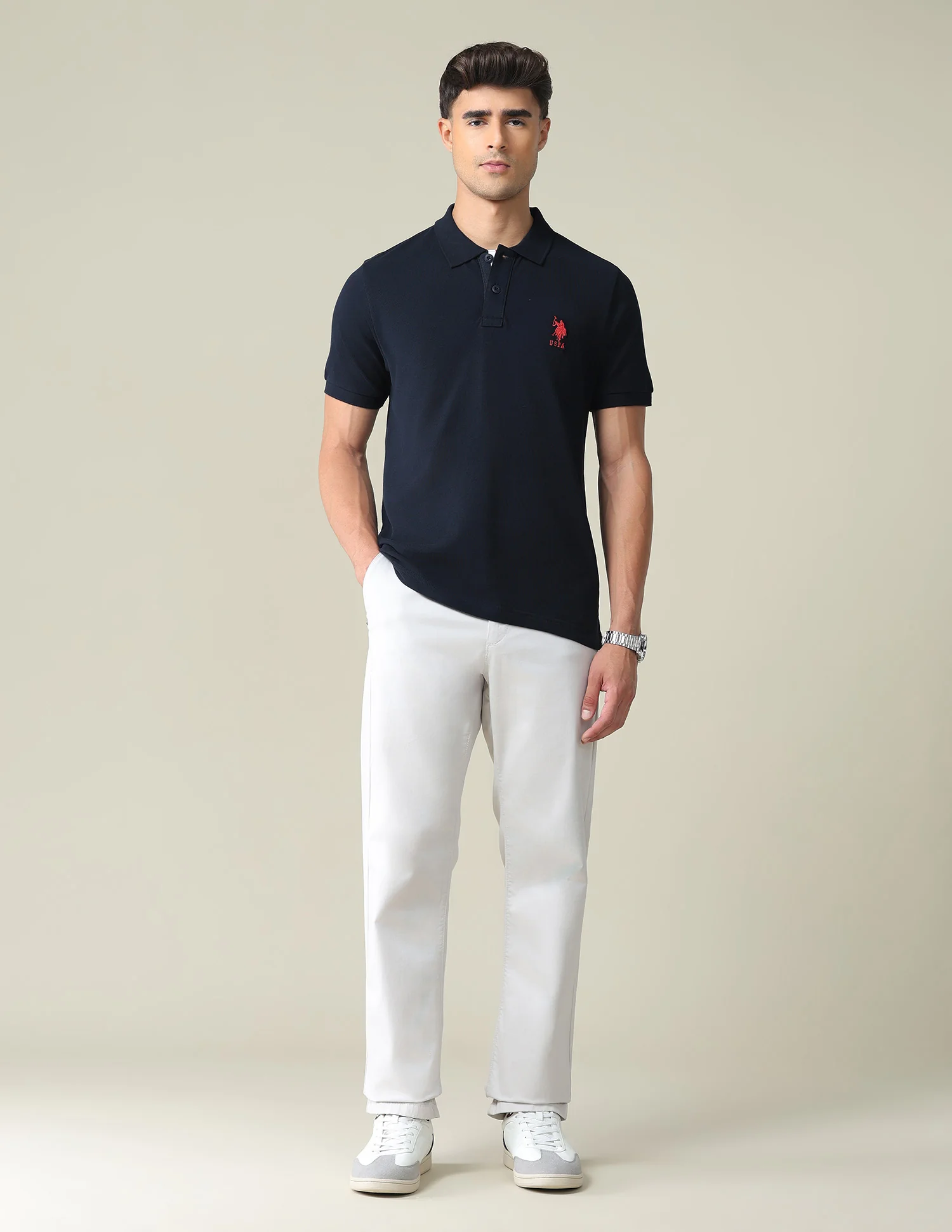 Contrast Placket Solid Polo Shirt - Image 3