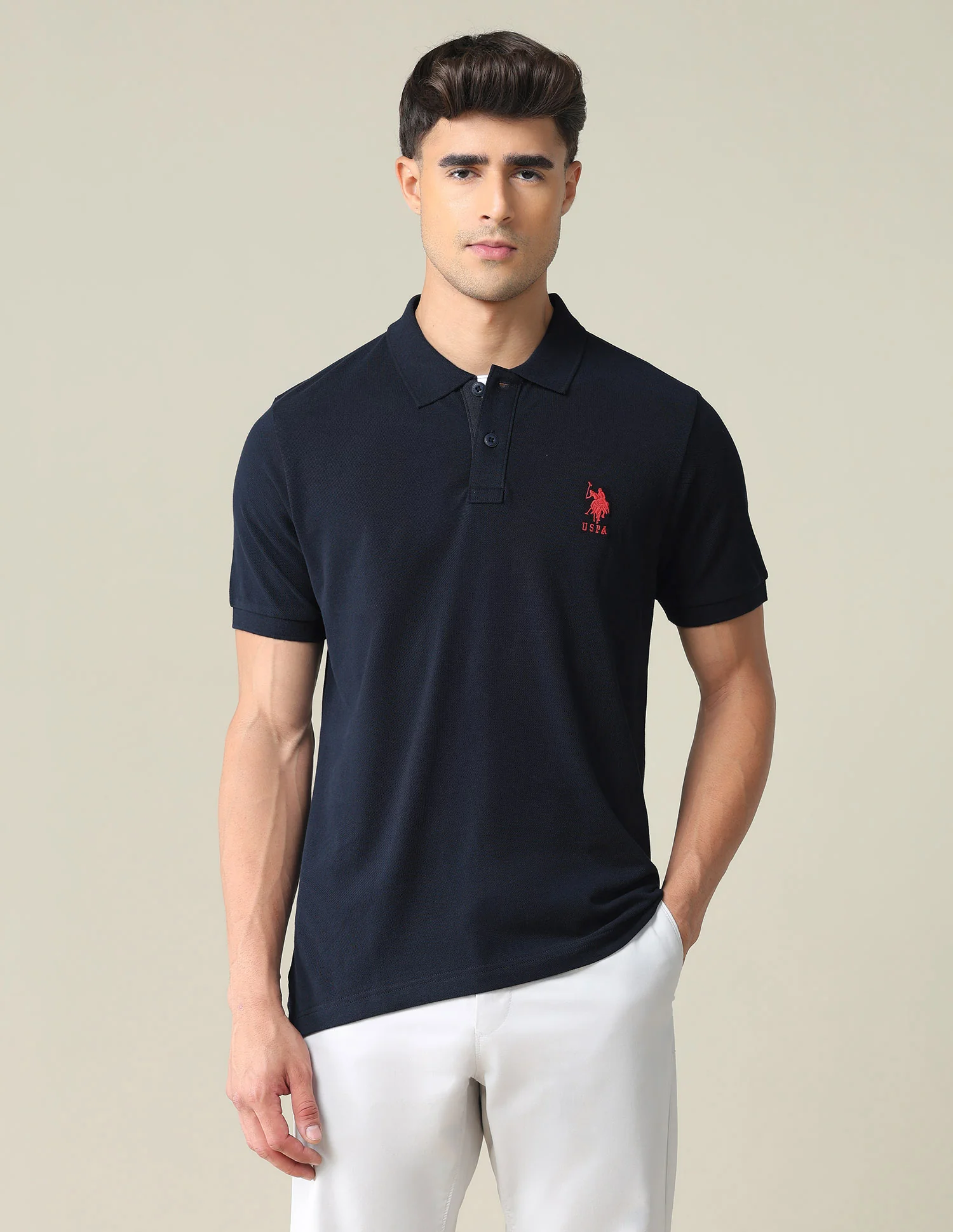 Contrast Placket Solid Polo Shirt - Image 6