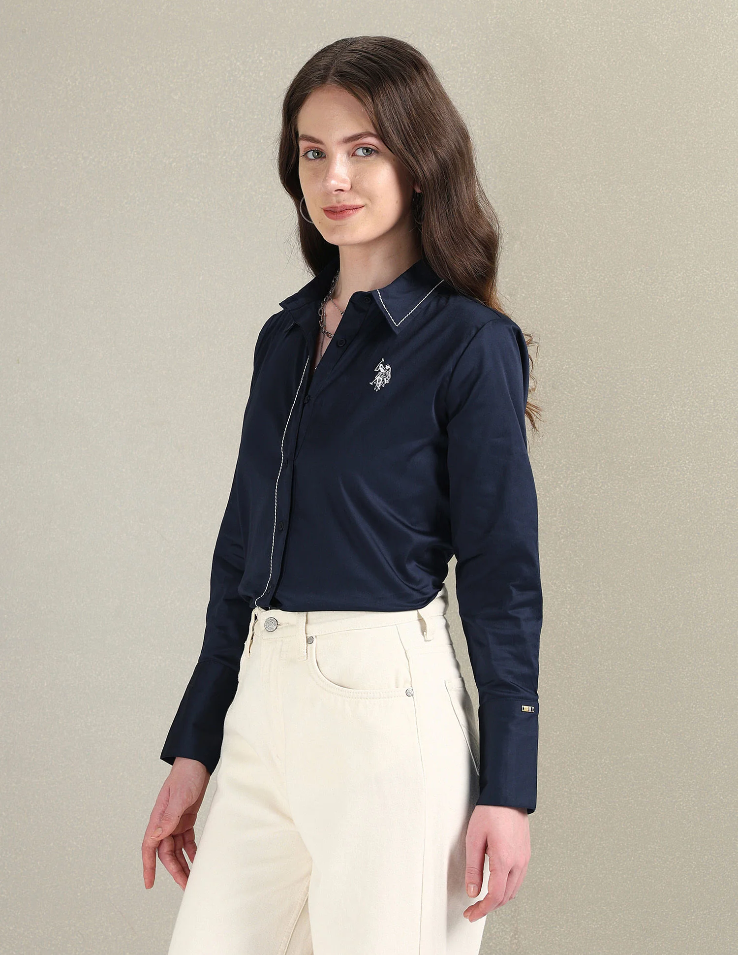 Contrast Saddle Stitch Cotton Shirt - Image 4