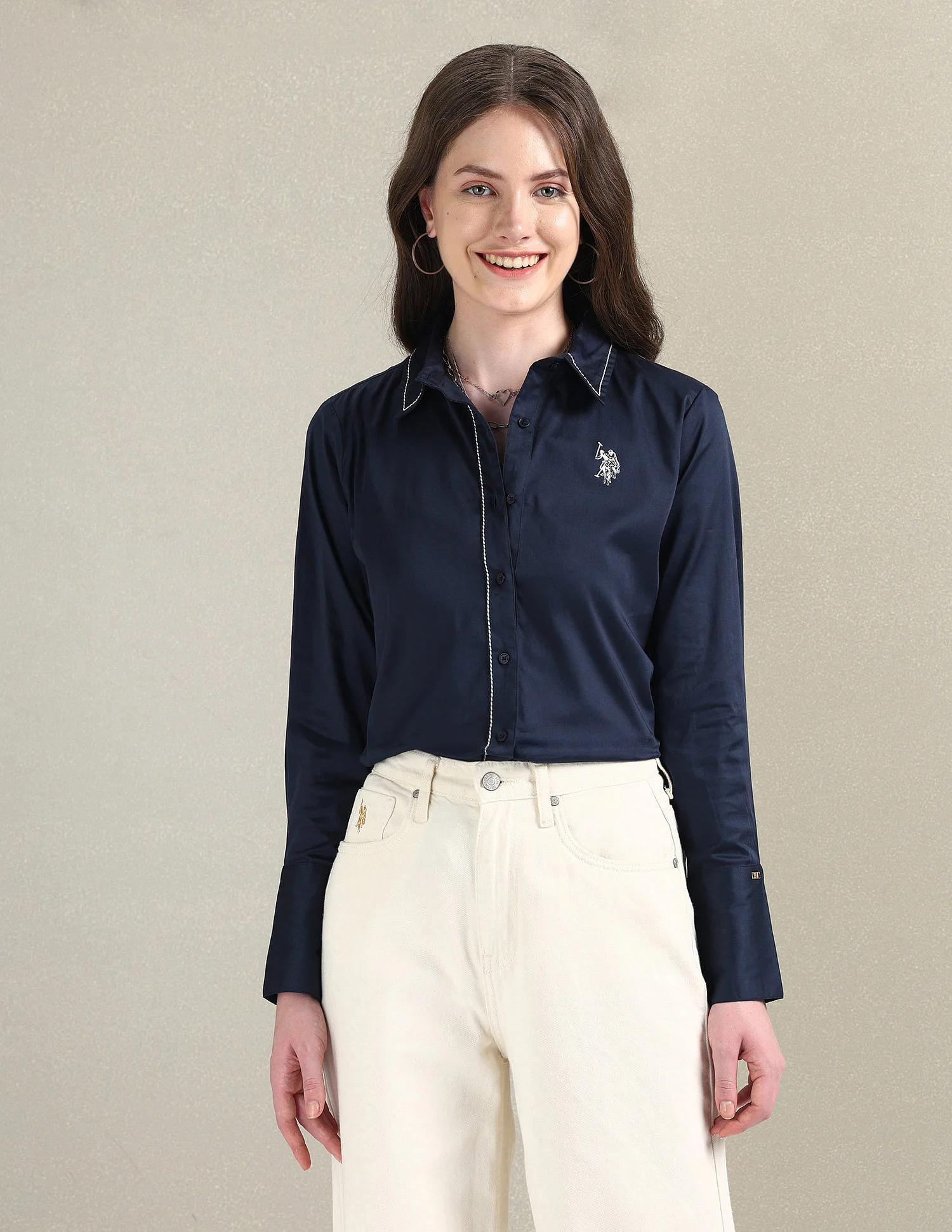 Contrast Saddle Stitch Cotton Shirt - Image 6