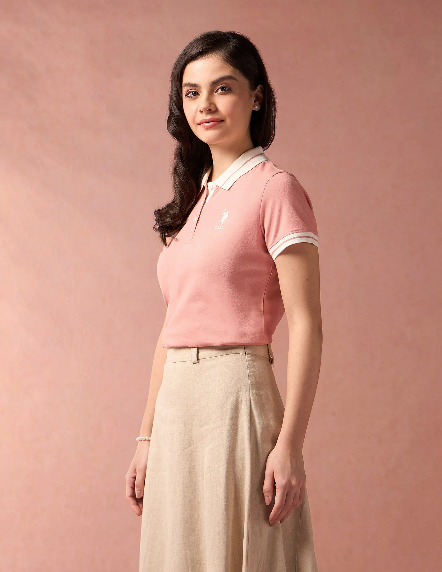 Contrast Striped Collar Solid Polo Shirt - Image 4