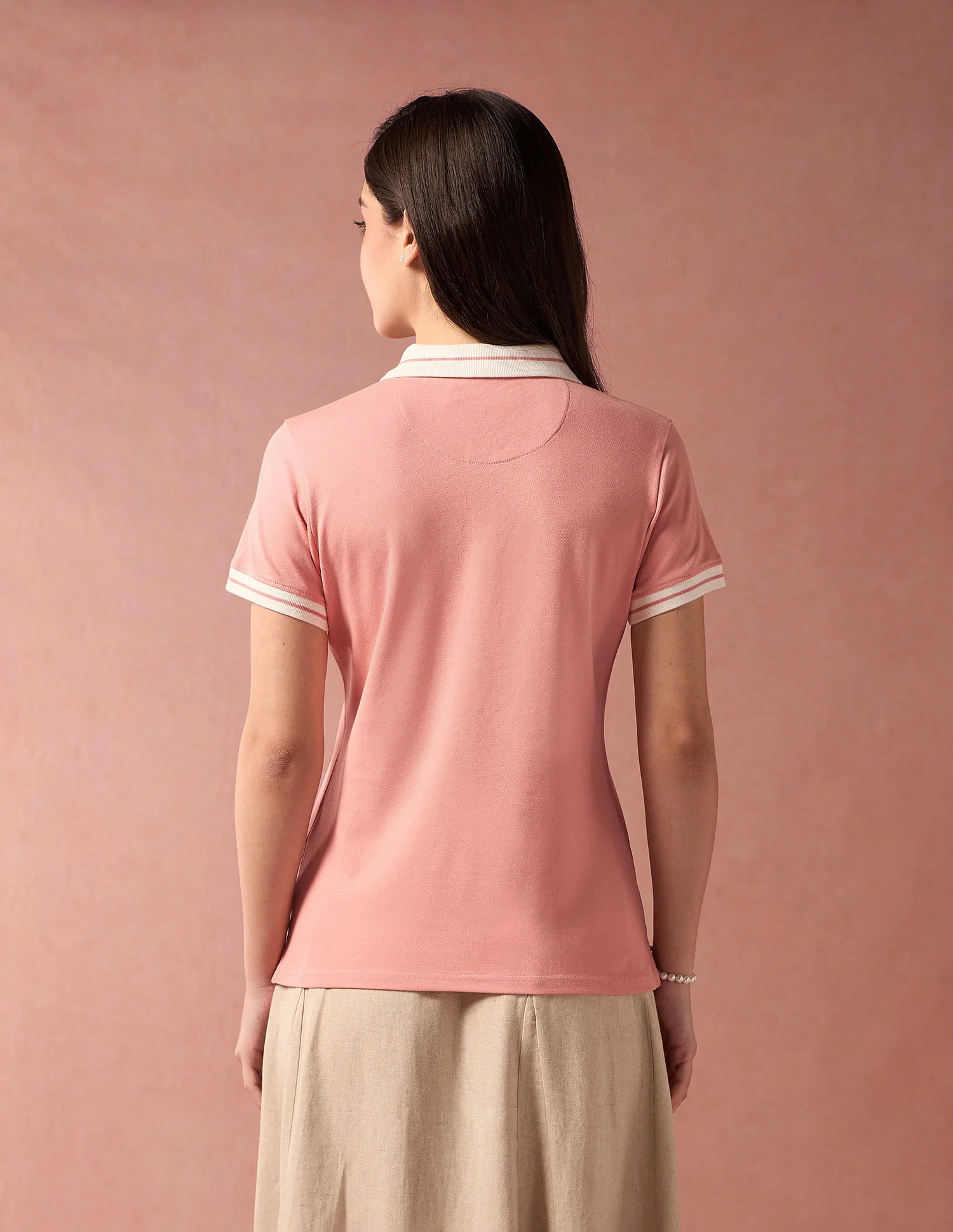 Contrast Striped Collar Solid Polo Shirt - Image 5