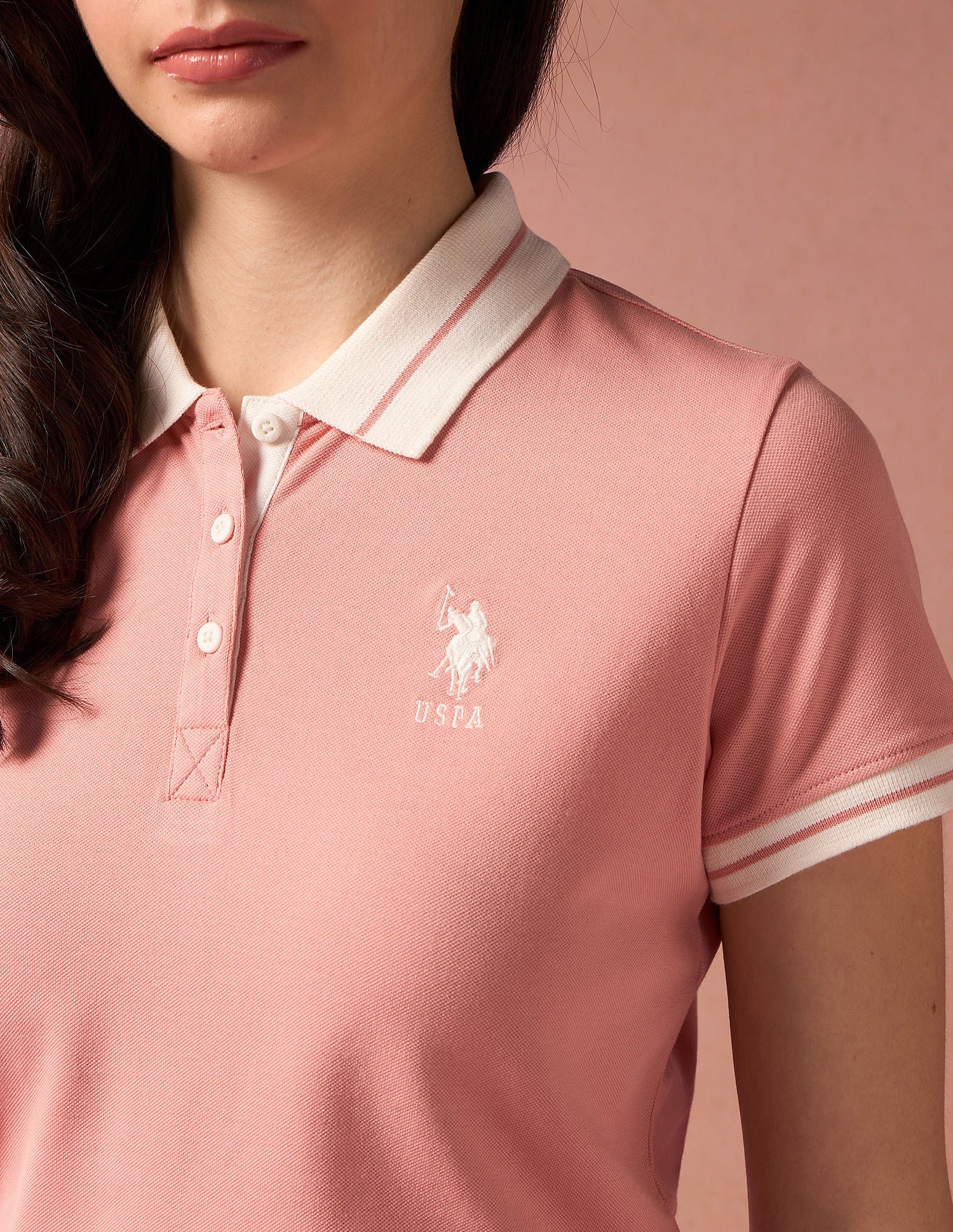 Contrast Striped Collar Solid Polo Shirt - Image 7