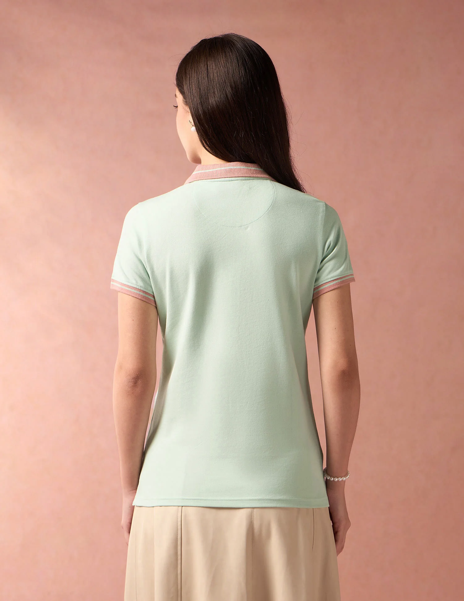 Contrast Striped Collar Solid Polo Shirt - Image 5