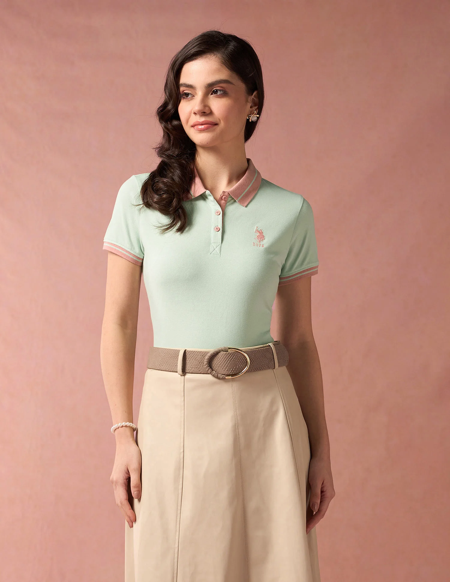 Contrast Striped Collar Solid Polo Shirt - Image 6