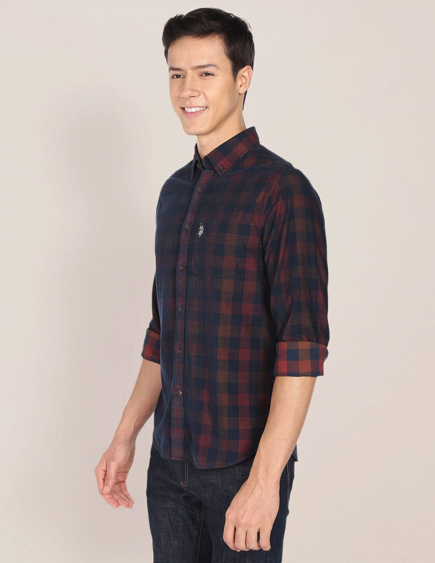Corduroy Tartan Check Casual Shirt - Image 4