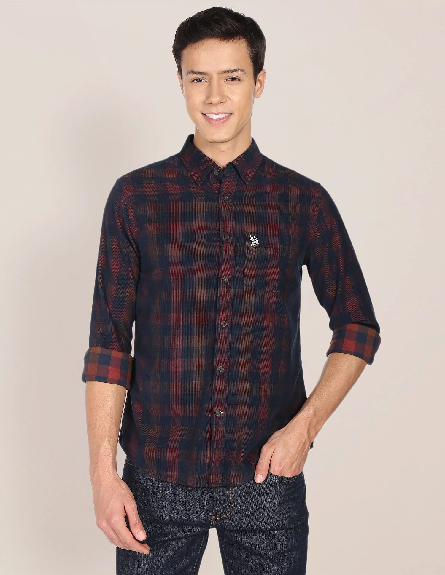 Corduroy Tartan Check Casual Shirt - Image 6