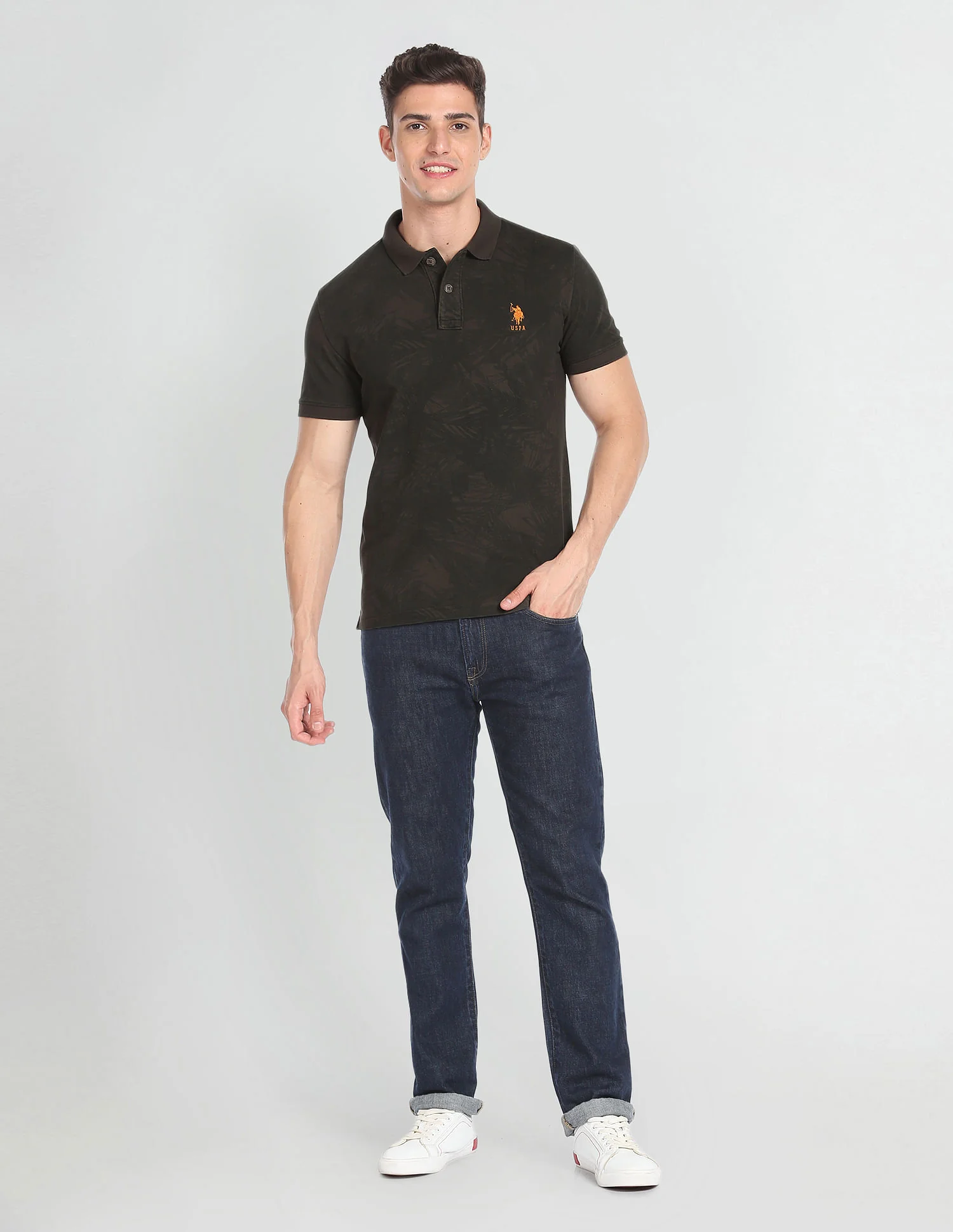 Cotton Abstract Print Polo Shirt - Image 3