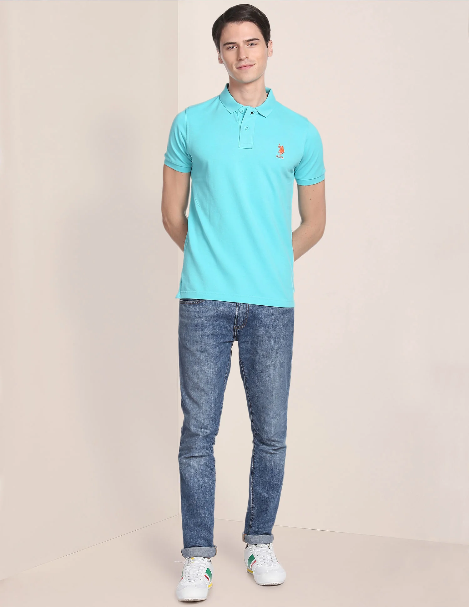 Ribbed Collar Solid Polo Shirt - Image 3
