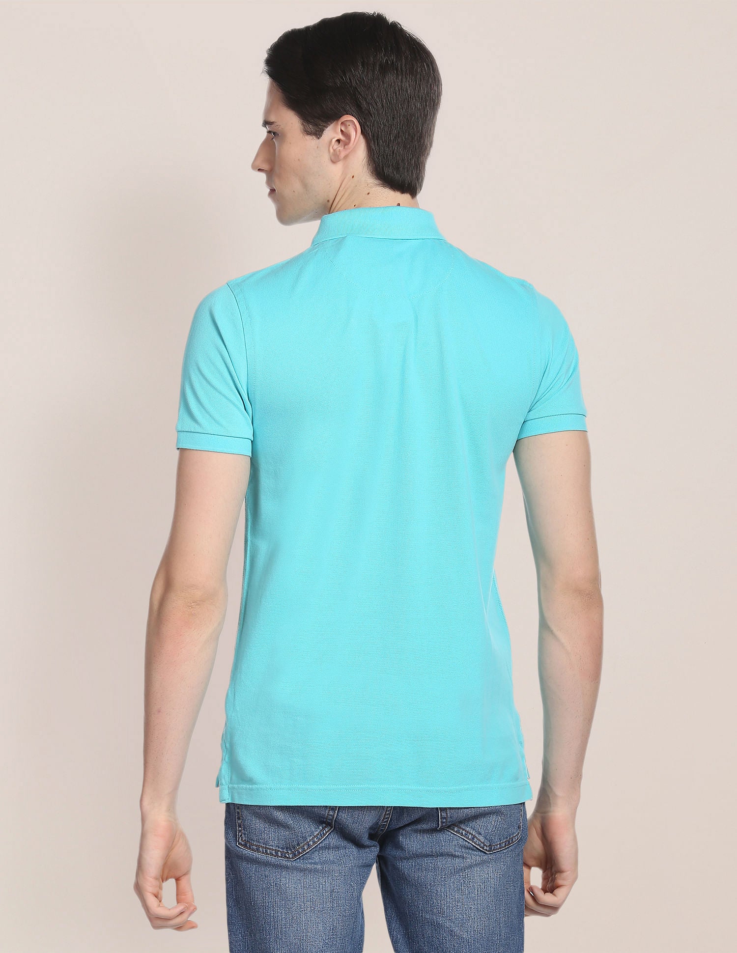 Ribbed Collar Solid Polo Shirt - Image 5