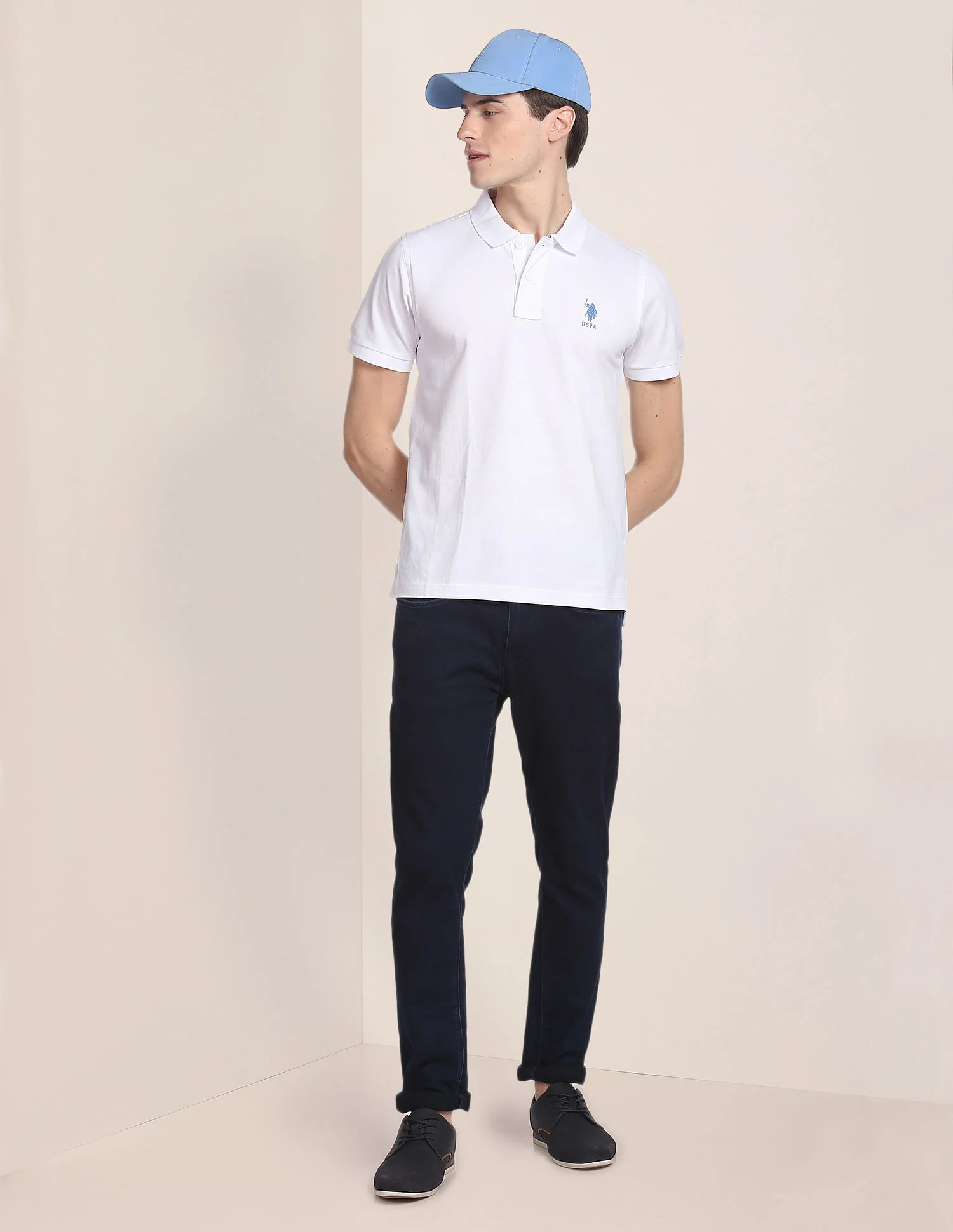 Ribbed Collar Solid Polo Shirt - Image 3