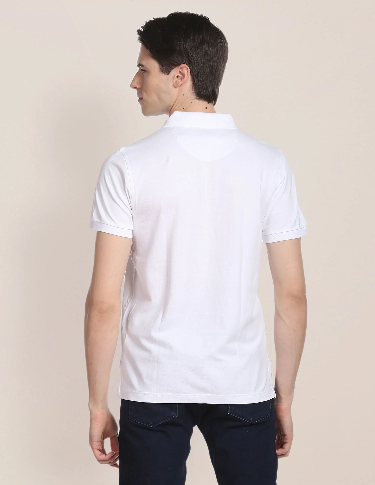 Ribbed Collar Solid Polo Shirt - Image 5