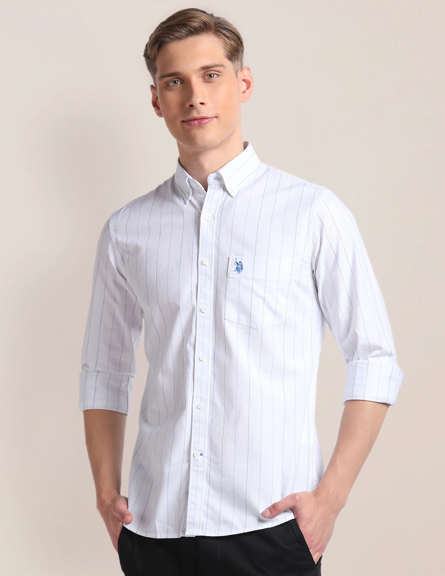 Cotton Stretch Vertical Stripe Shirt