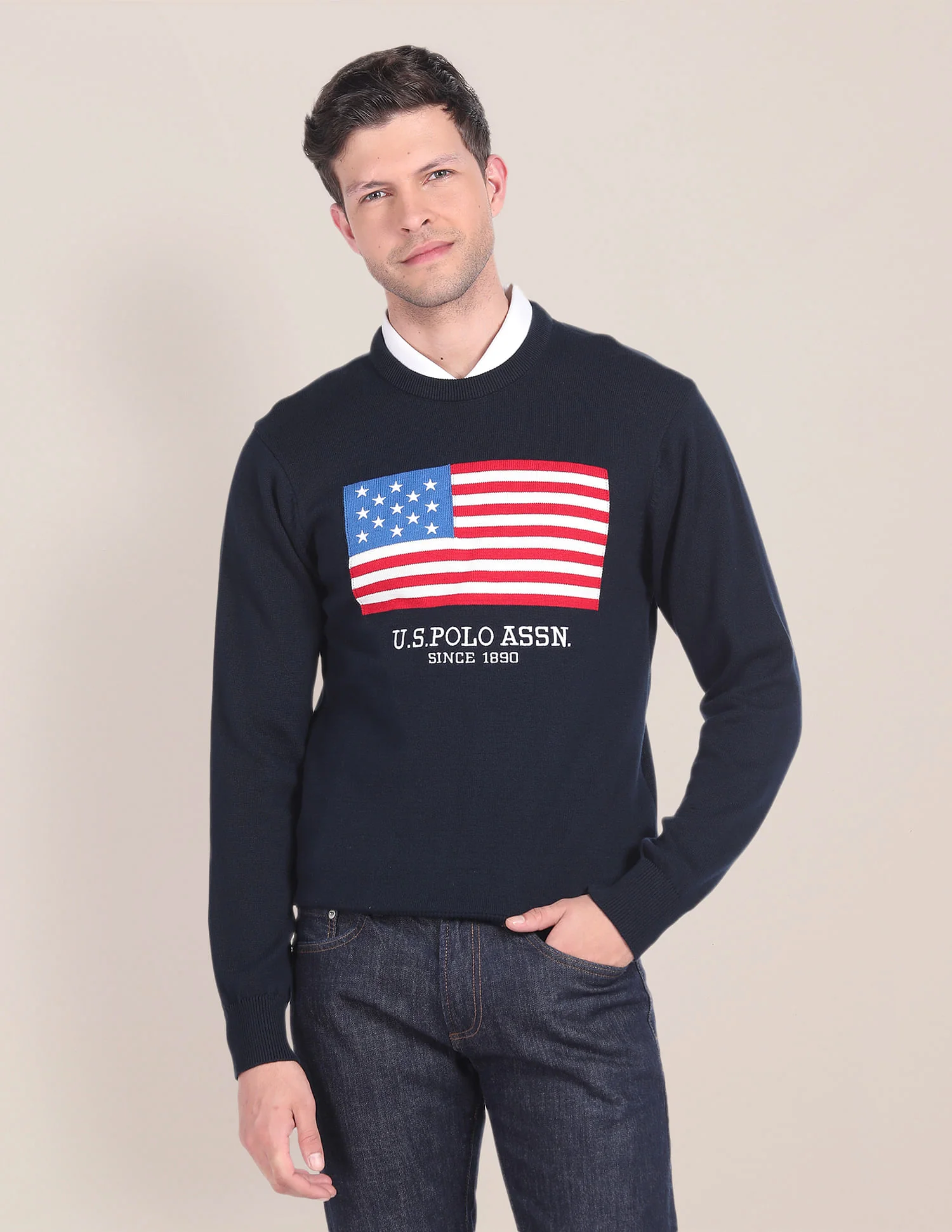 Crew Neck Brand Embroidered Sweater