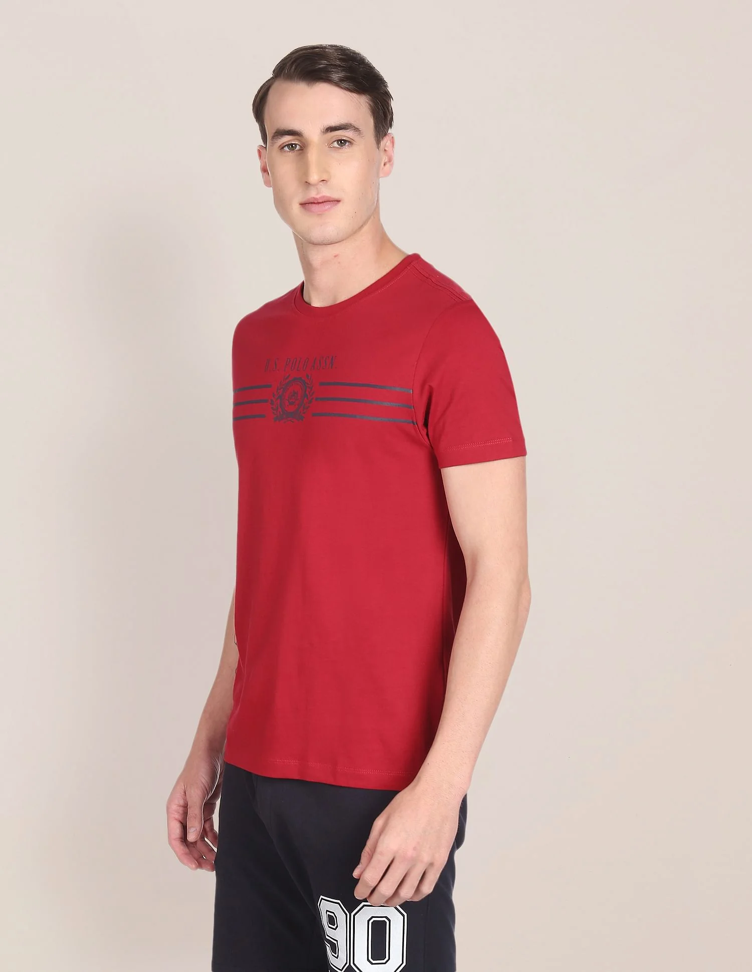 Crew Neck Brand Print Cotton T-Shirt - Image 4