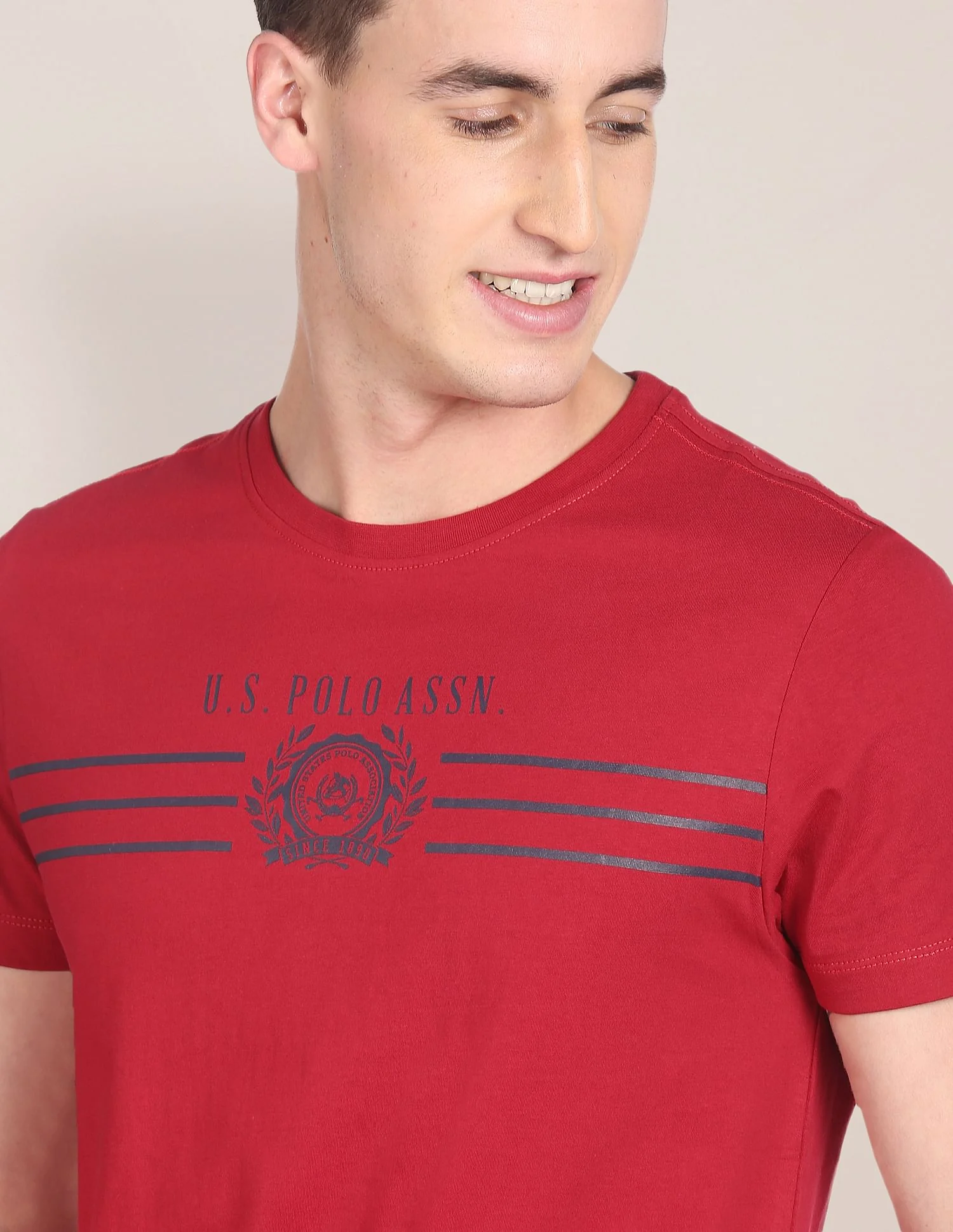 Crew Neck Brand Print Cotton T-Shirt - Image 7
