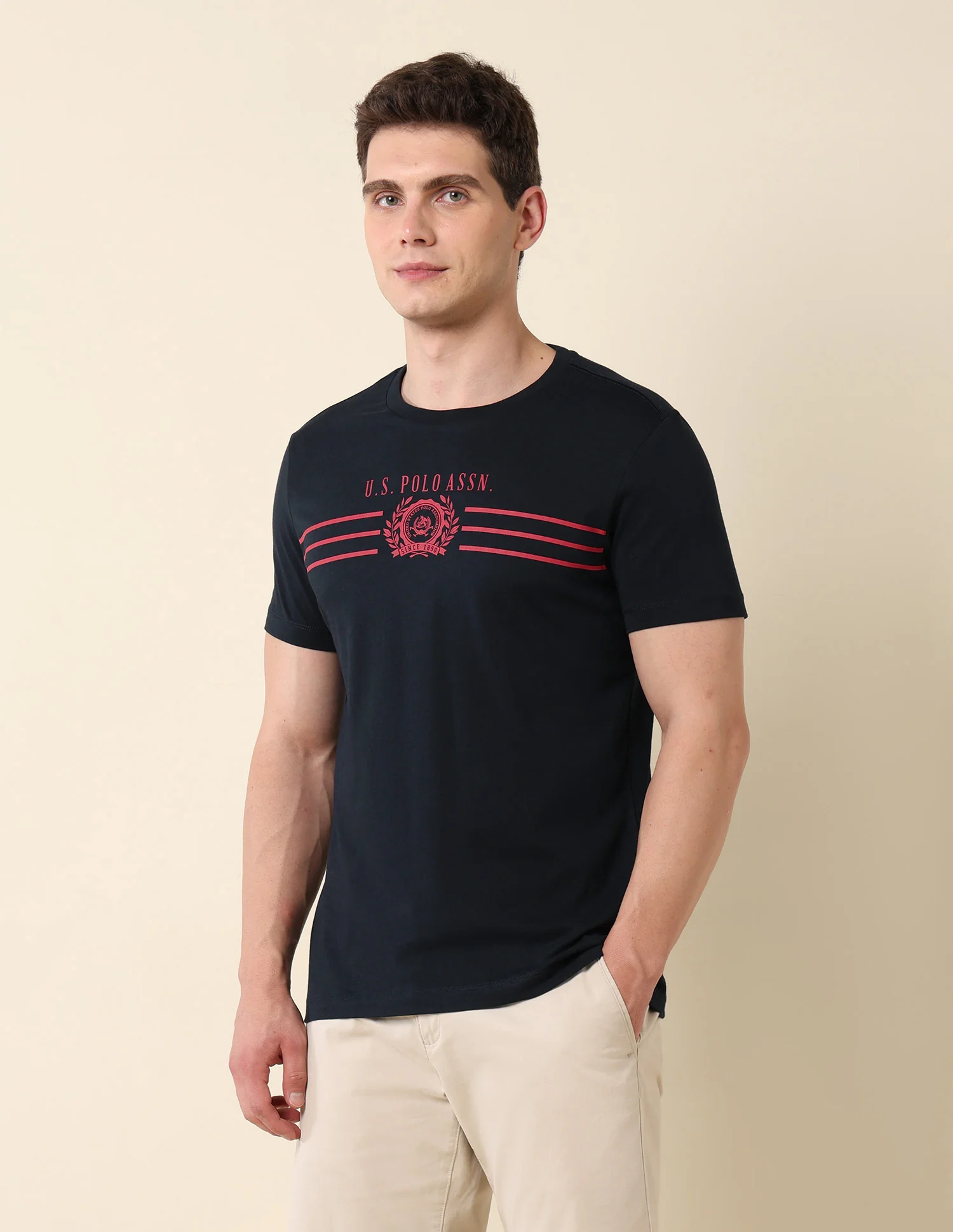 Crew Neck Brand Print Cotton T-Shirt - Image 4
