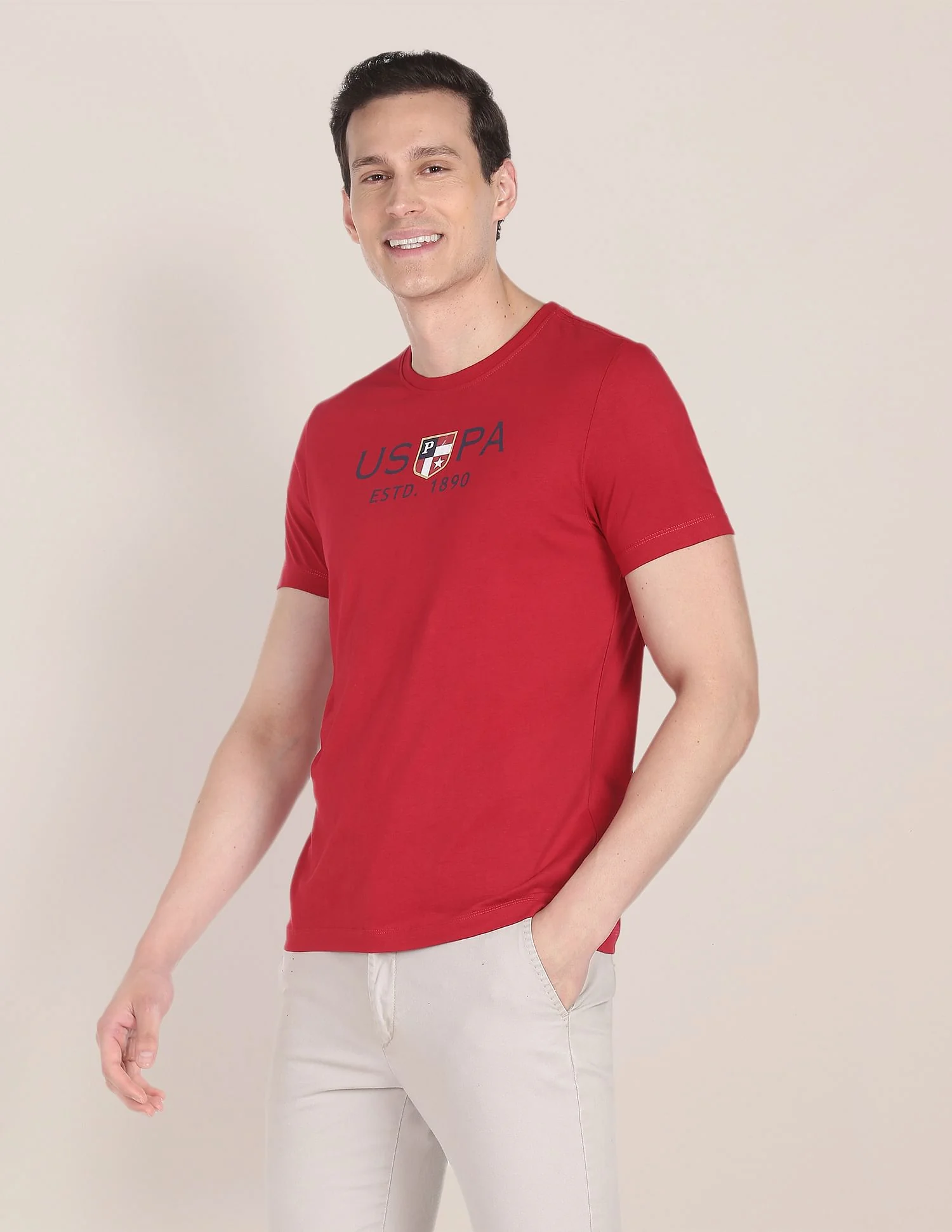 Crew Neck Brand Print Cotton T-Shirt - Image 4