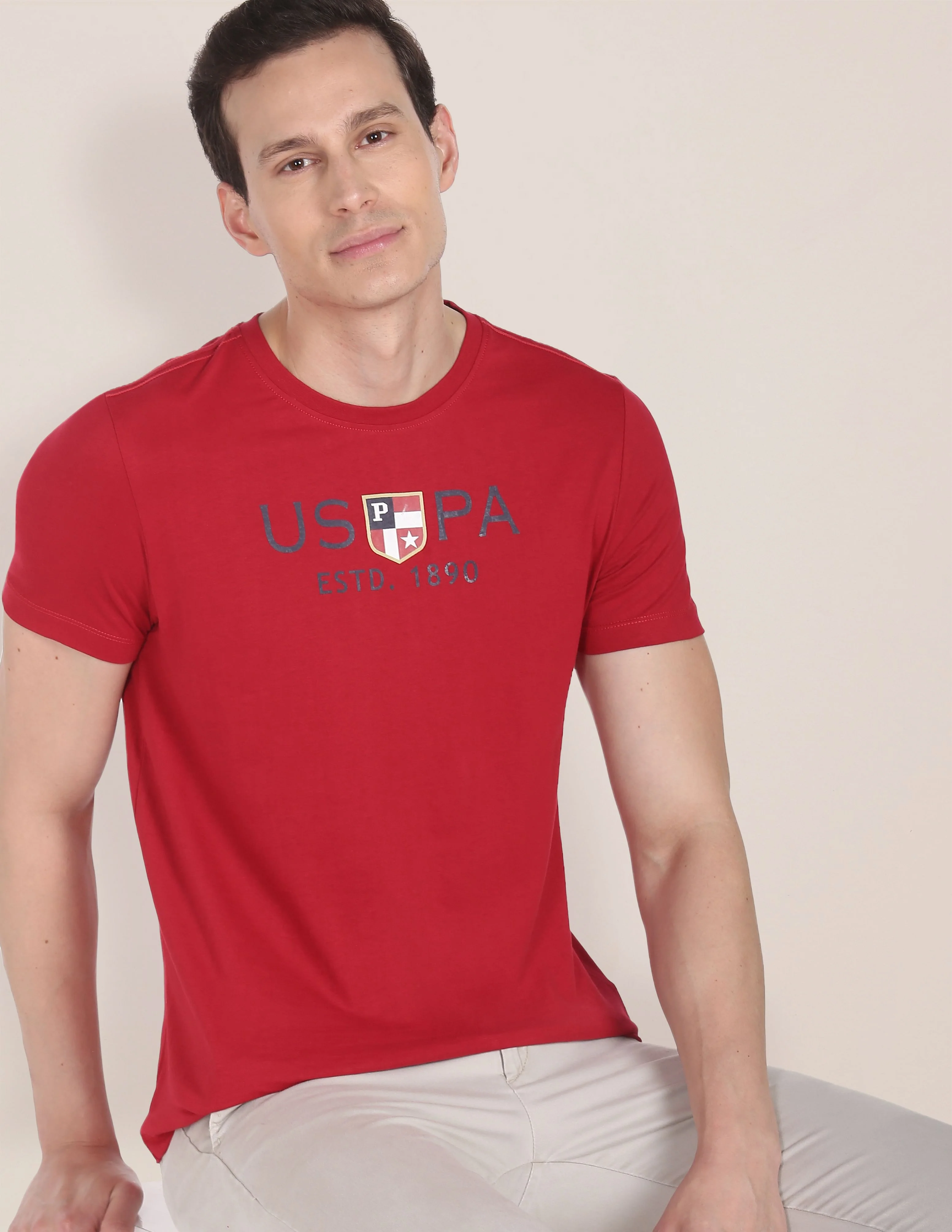 Crew Neck Brand Print Cotton T-Shirt - Image 6
