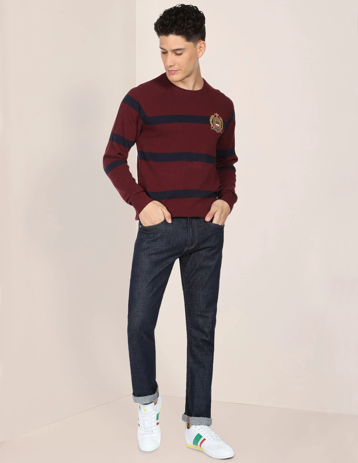 Crew Neck Horizontal Stripe Sweater - Image 3