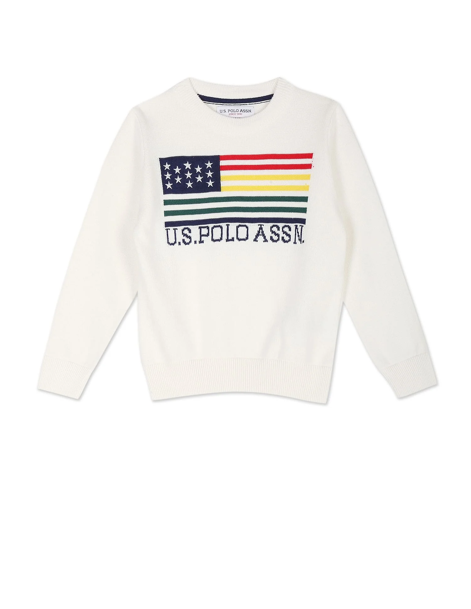 Crew Neck Patterned Knit Cotton Sweater