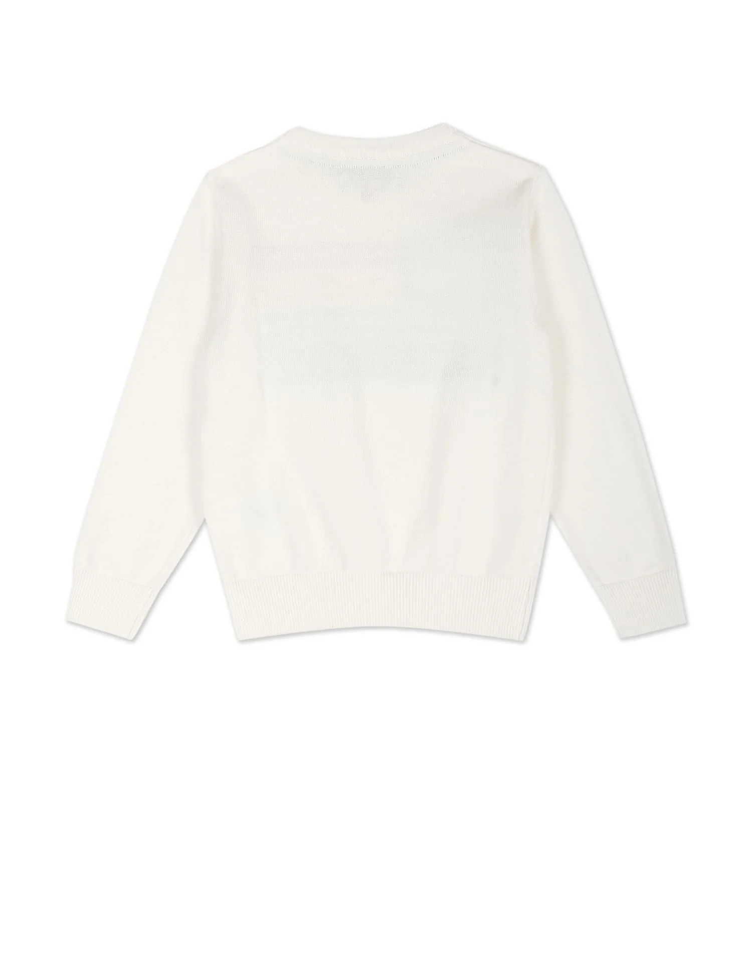 Crew Neck Patterned Knit Cotton Sweater - Image 2
