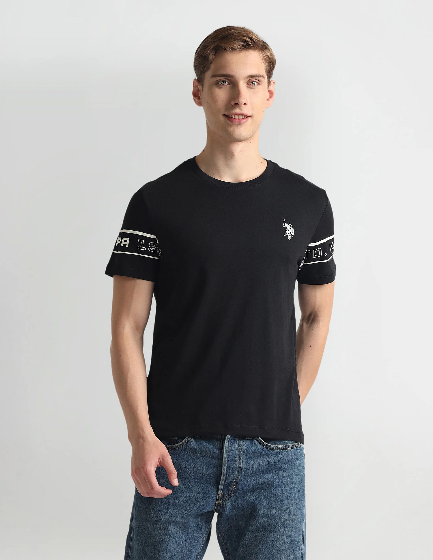 Crew Neck Sleeve Print T-Shirt
