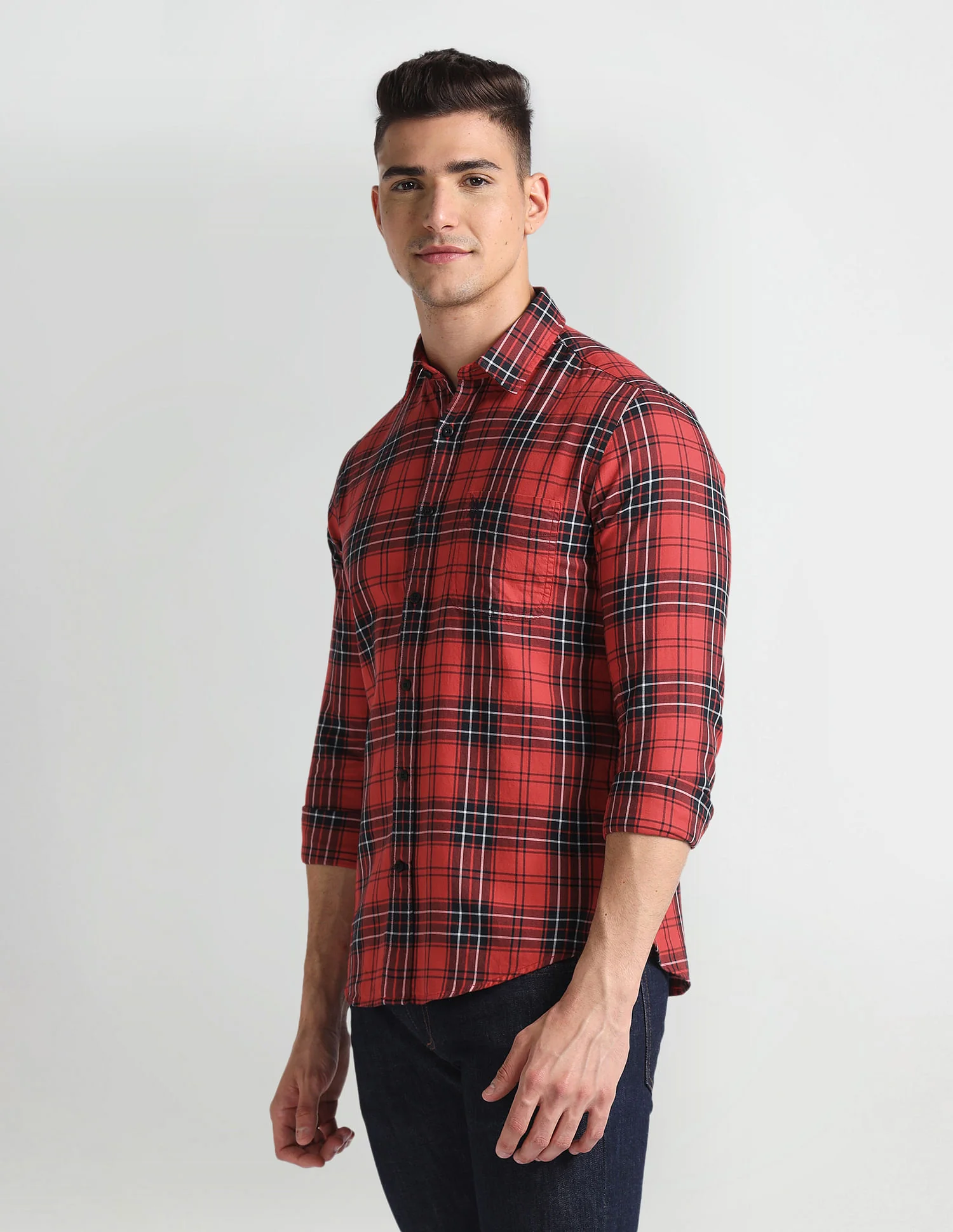 Cutaway Collar Tartan Shirt - Image 4