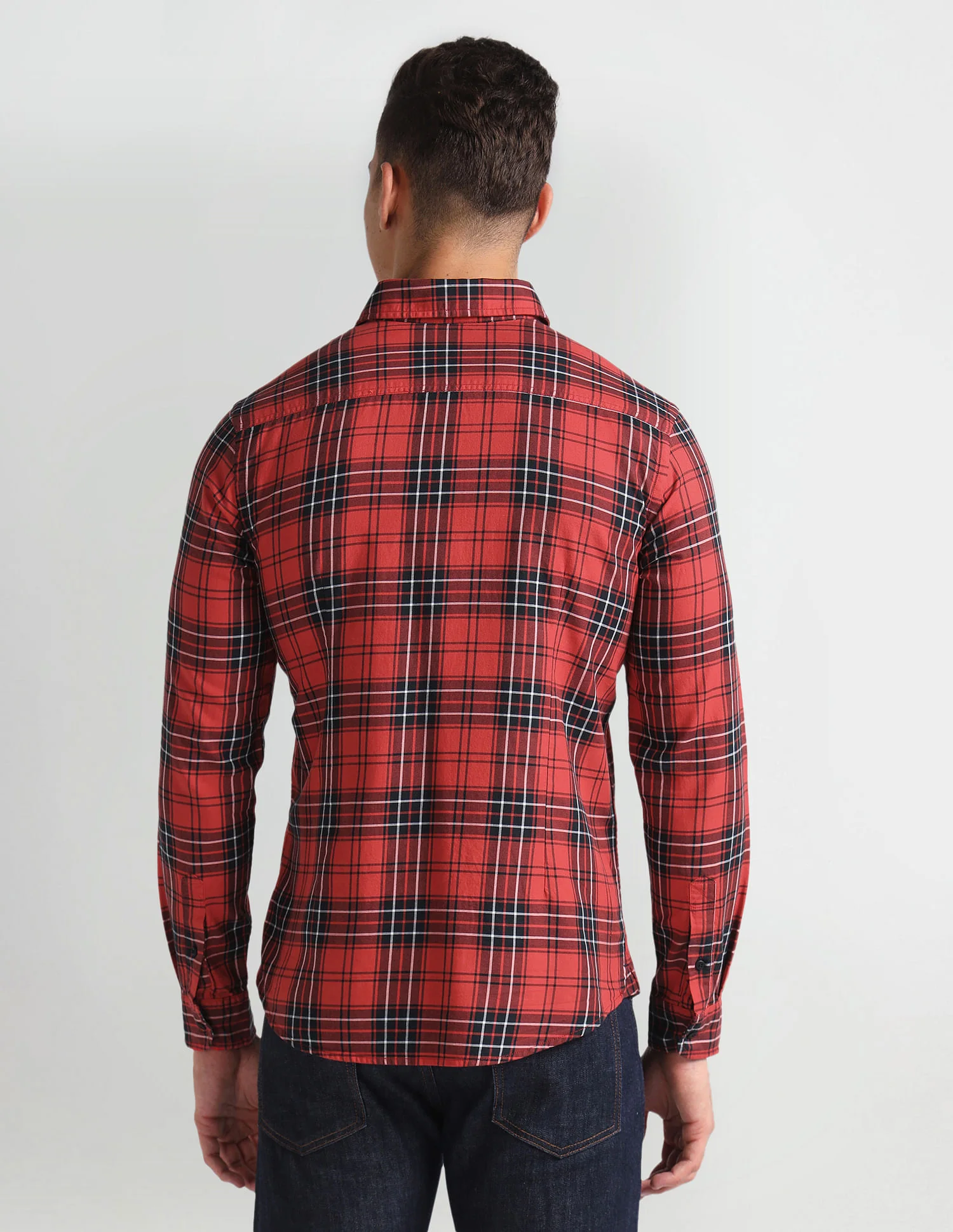 Cutaway Collar Tartan Shirt - Image 5