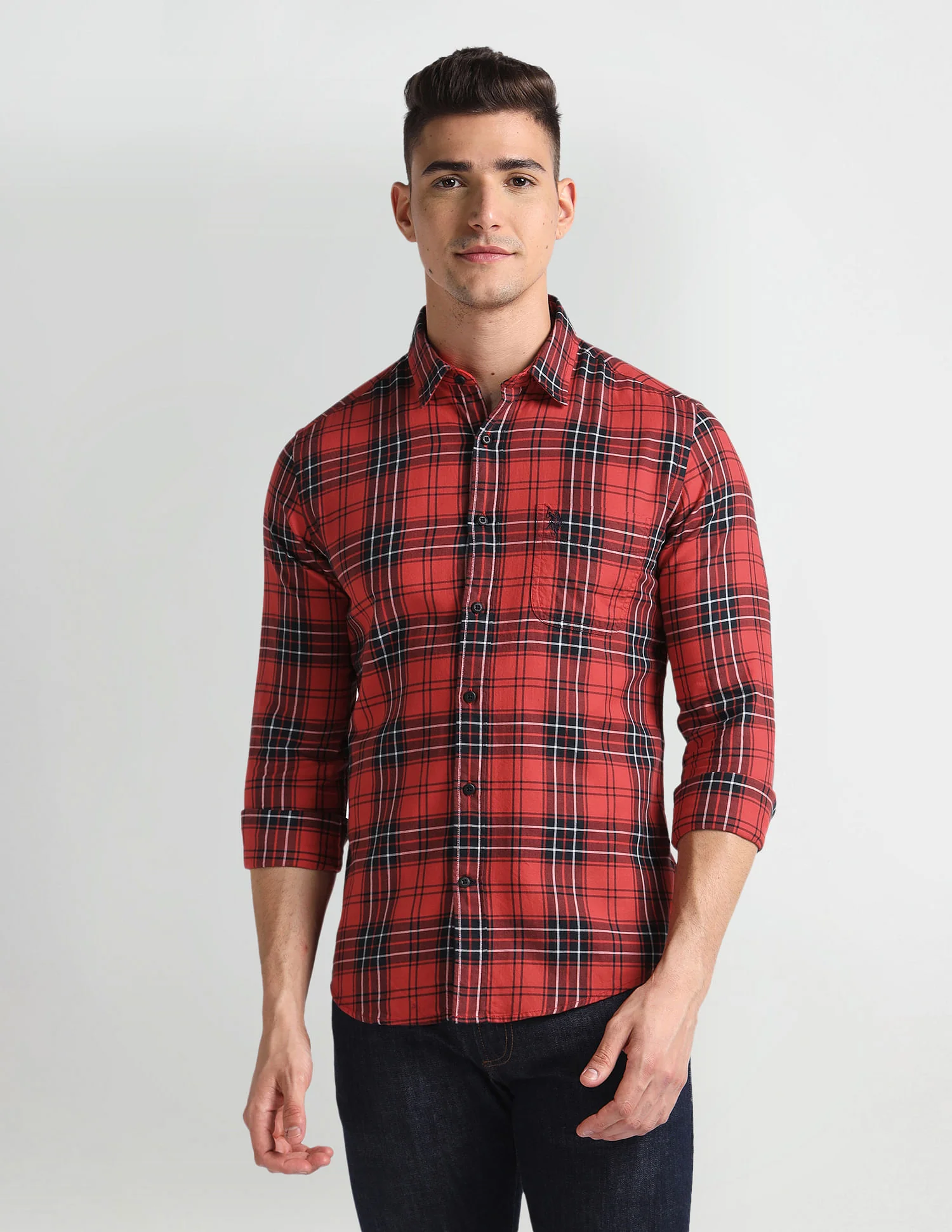 Cutaway Collar Tartan Shirt - Image 6