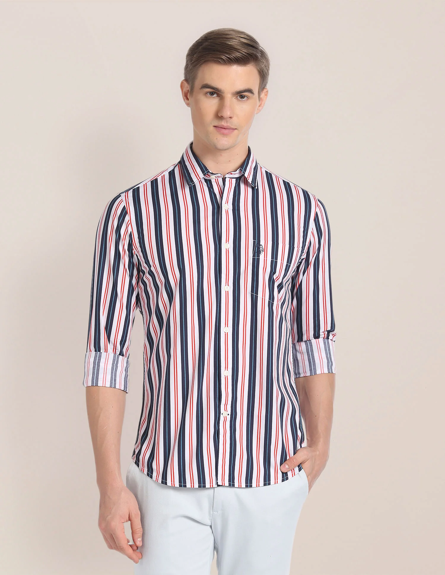 Cutaway Collar Vertical Stripe Shirt
