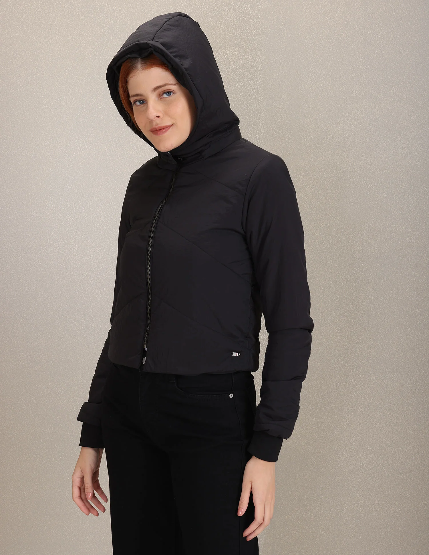 Detachable Hood Solid Crop Jacket - Image 4