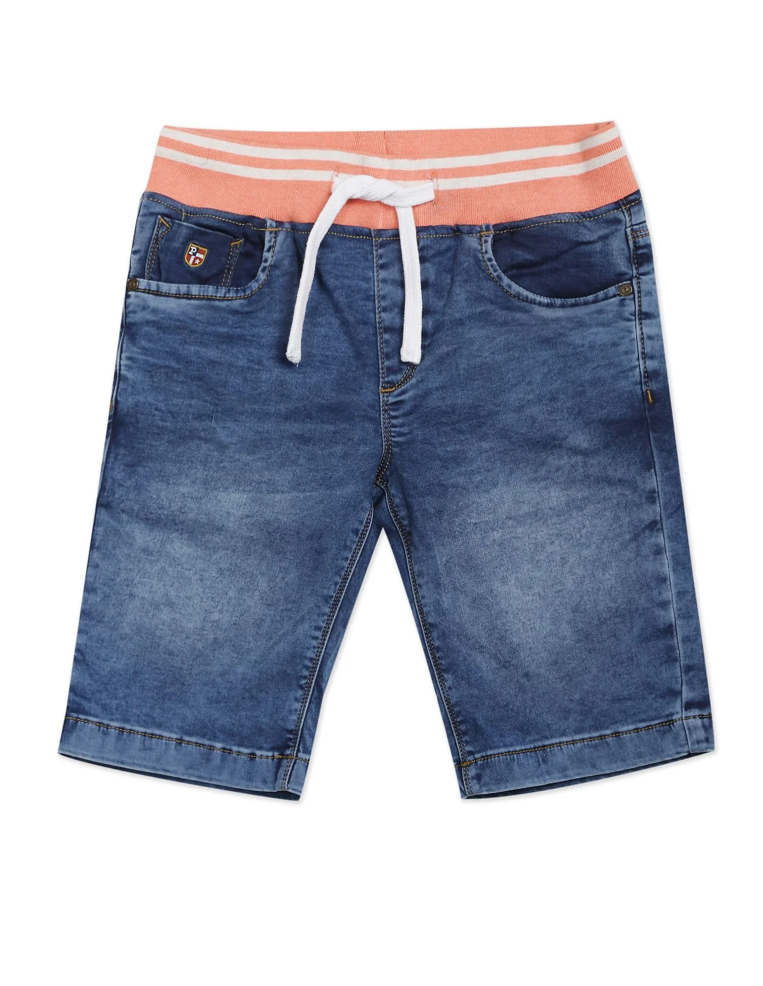 Drawstring Waist Washed Denim Shorts