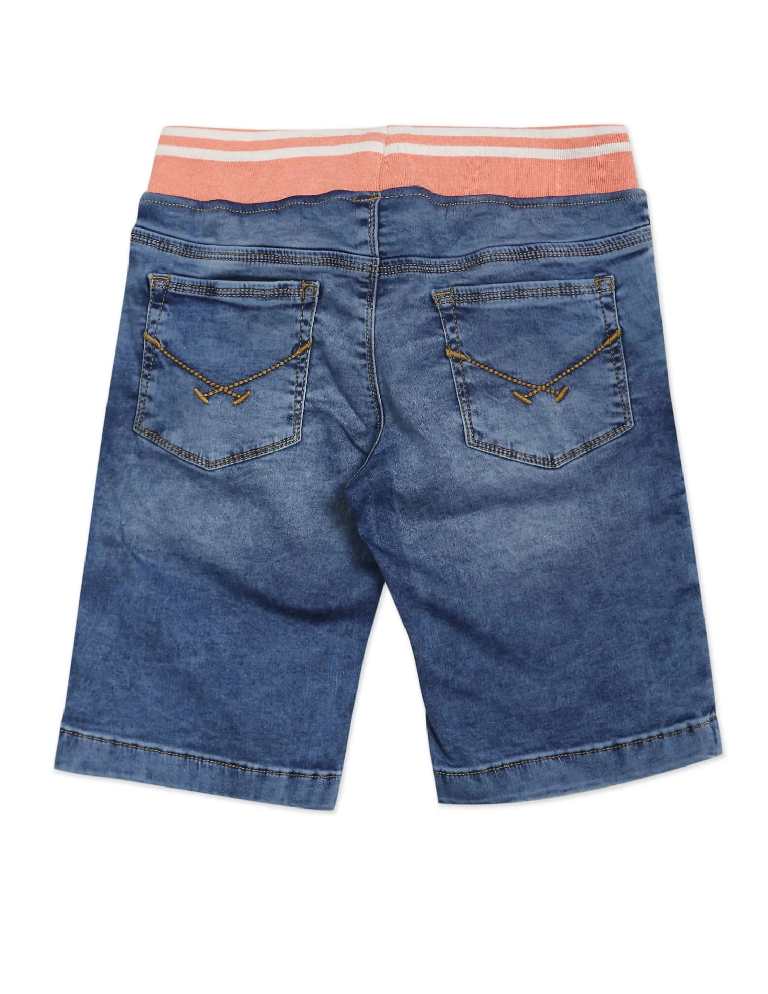 Drawstring Waist Washed Denim Shorts - Image 2