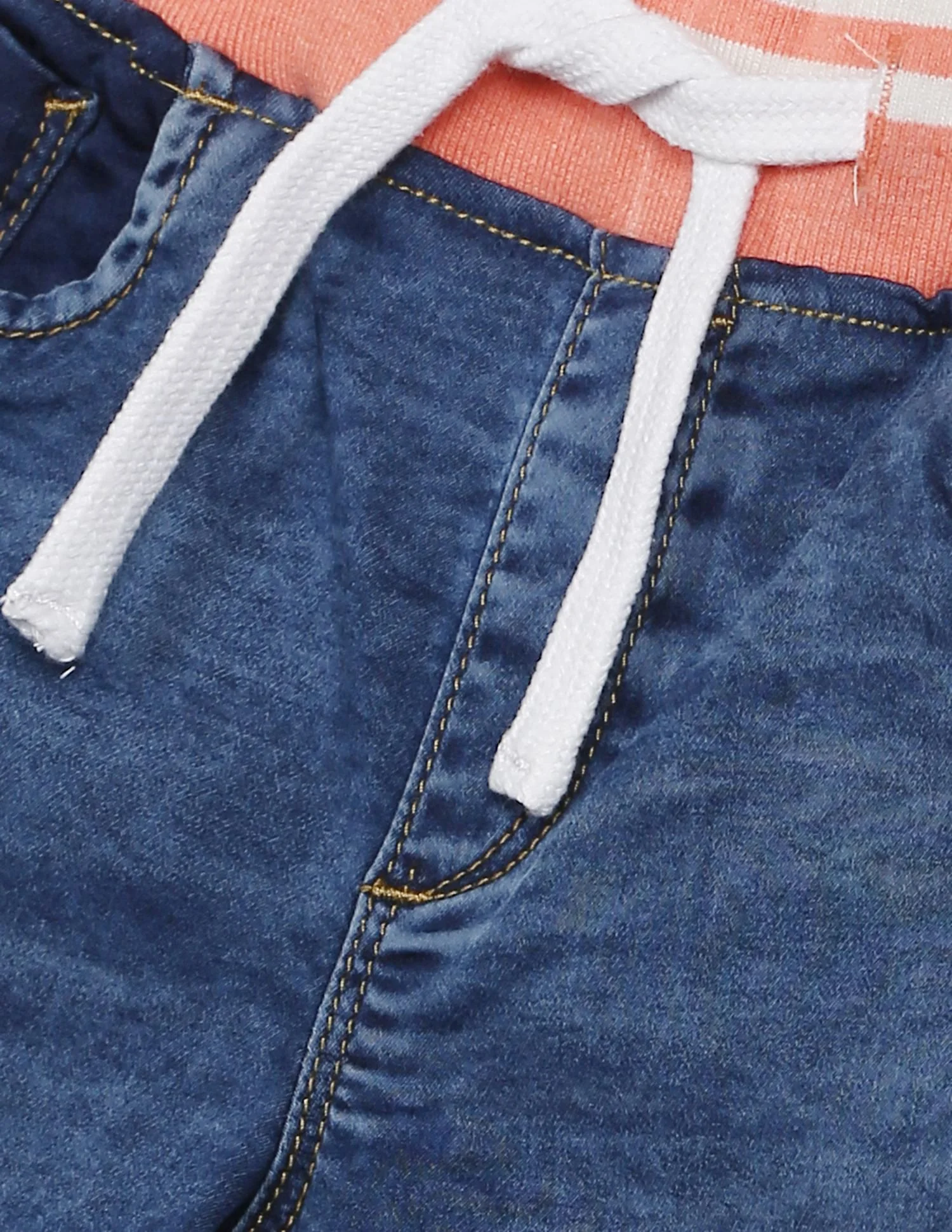 Drawstring Waist Washed Denim Shorts - Image 3